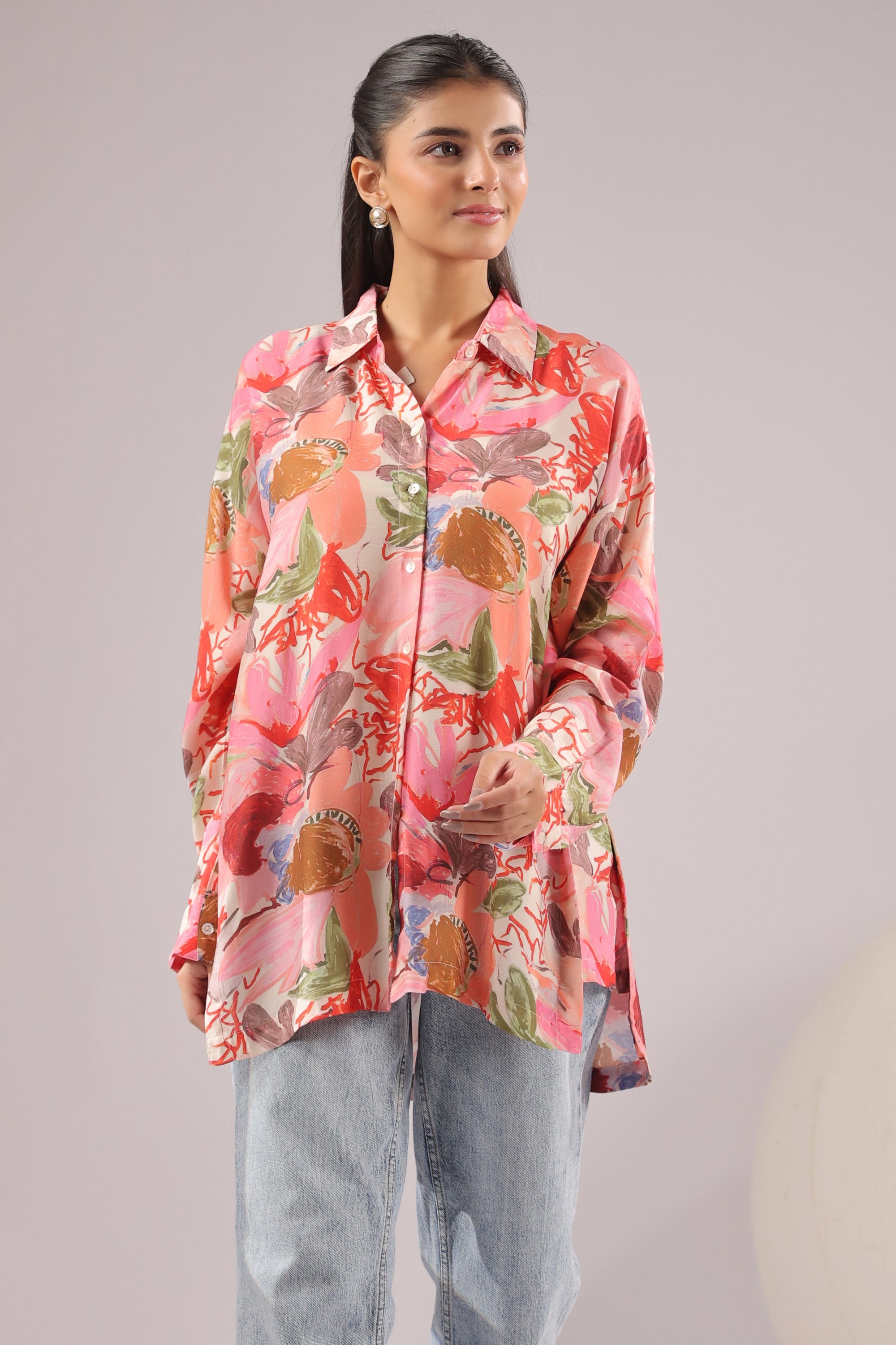 Tropical Blush Printed Muslin Silk Shirt