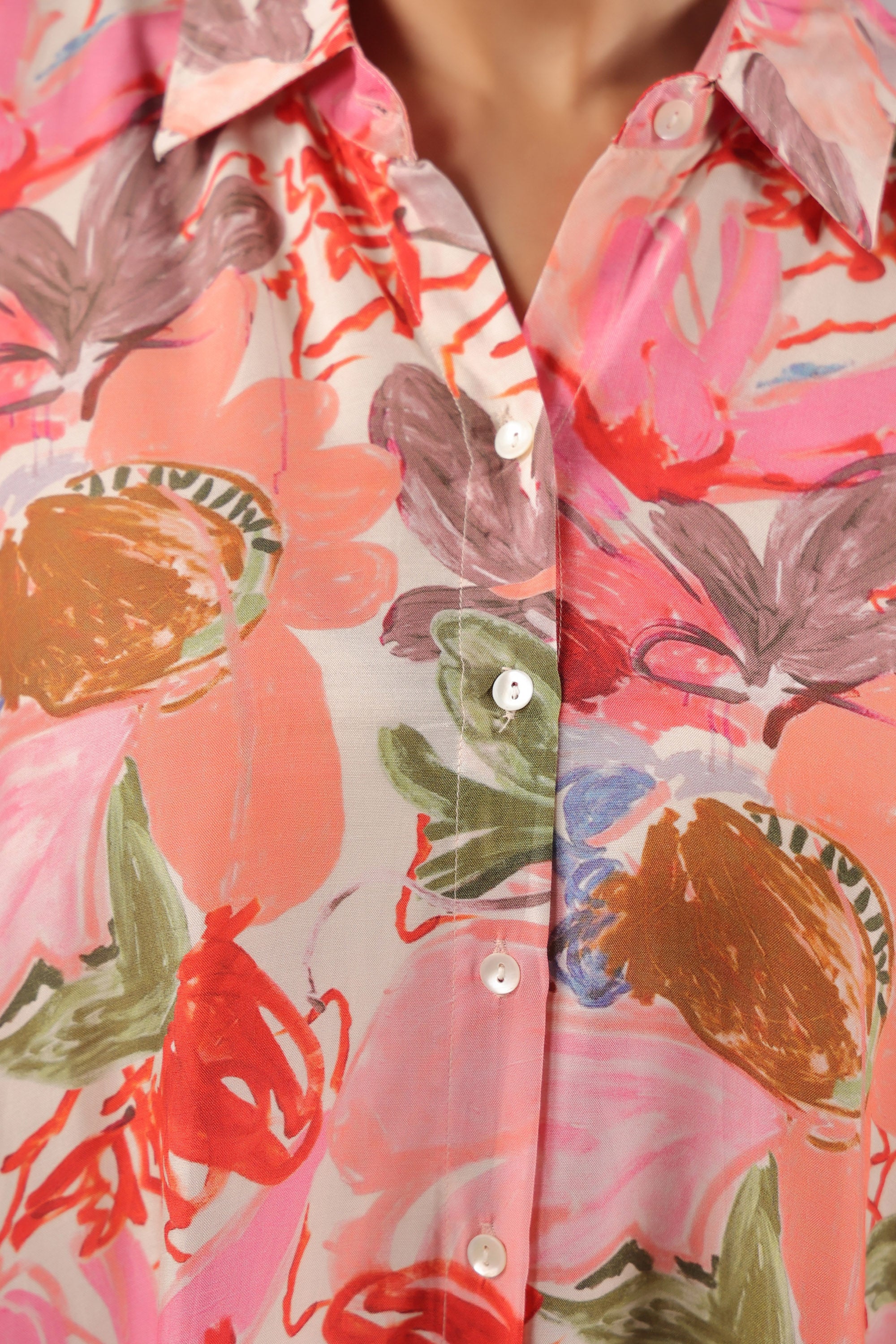 Tropical Blush Printed Muslin Silk Shirt