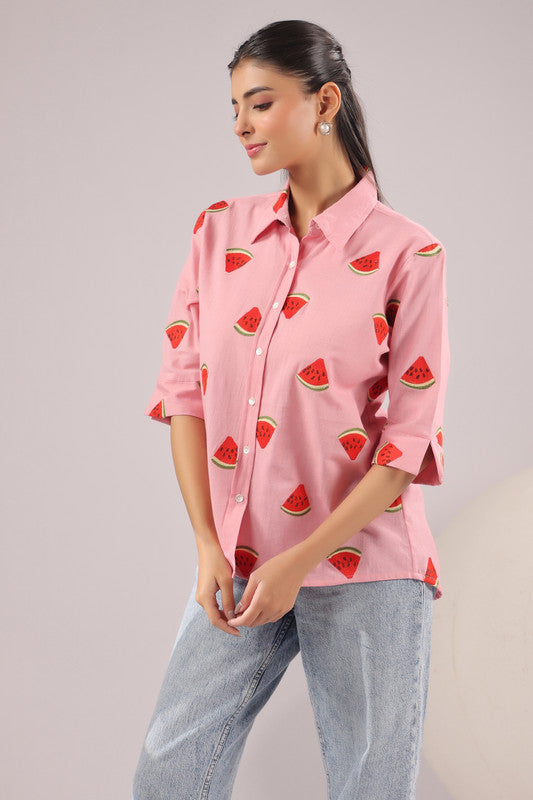 Melon Pop Embroidered Cotton Flex Shirt