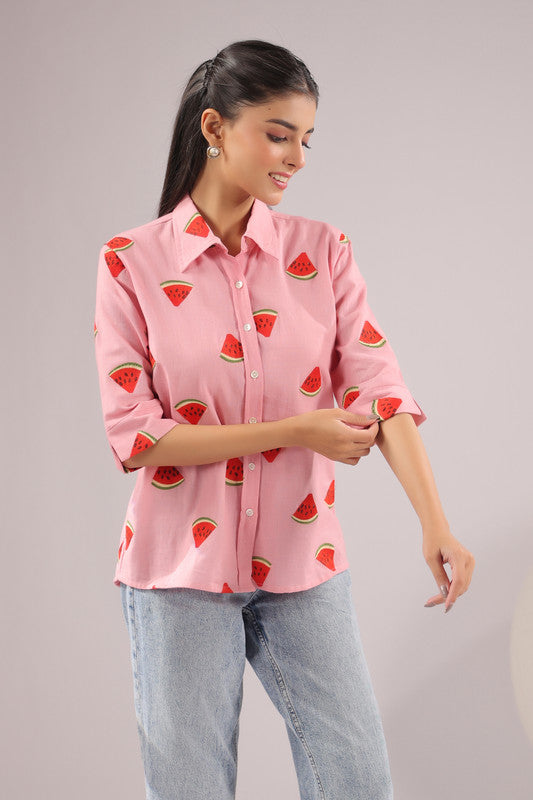 Melon Pop Embroidered Cotton Flex Shirt
