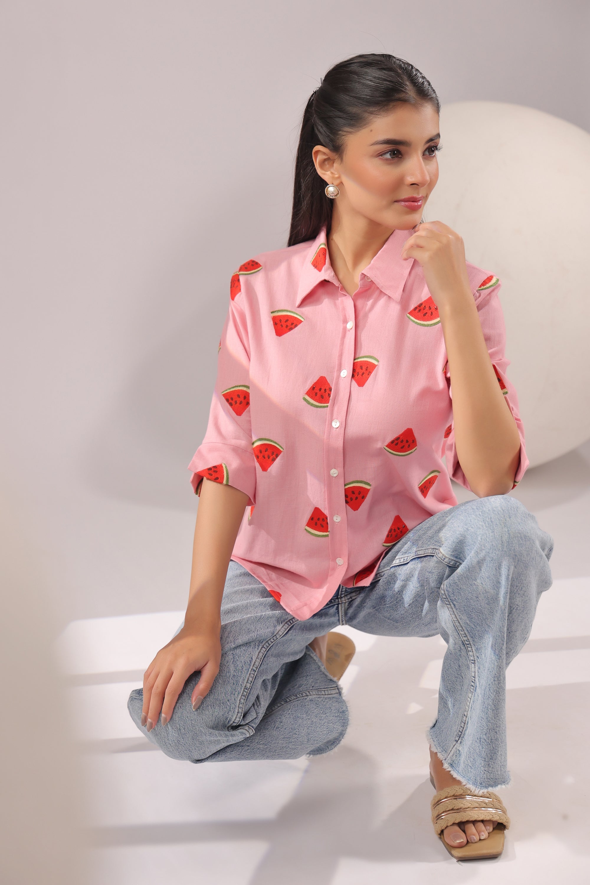 Melon Pop Embroidered Cotton Flex Shirt