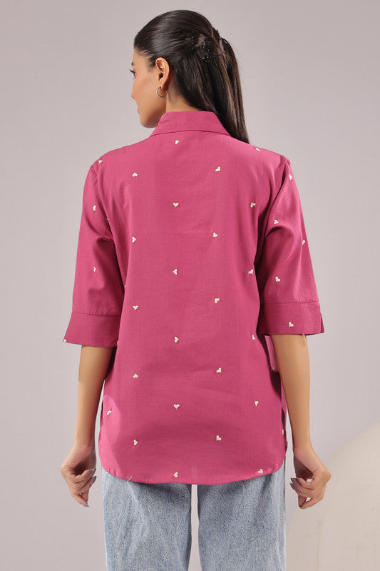 Berry Dot Embroidered Cotton Flex Shirt