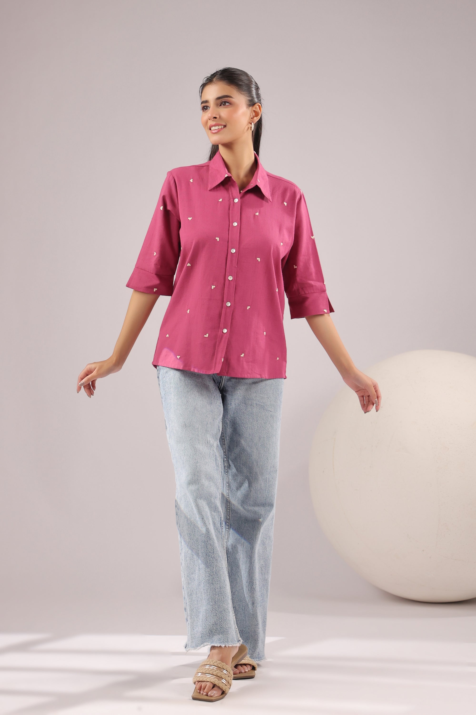 Berry Dot Embroidered Cotton Flex Shirt