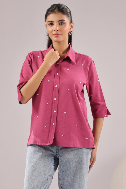 Berry Dot Embroidered Cotton Flex Shirt