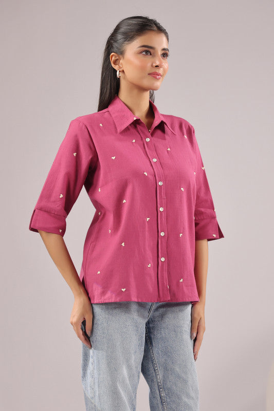 Berry Dot Embroidered Cotton Flex Shirt