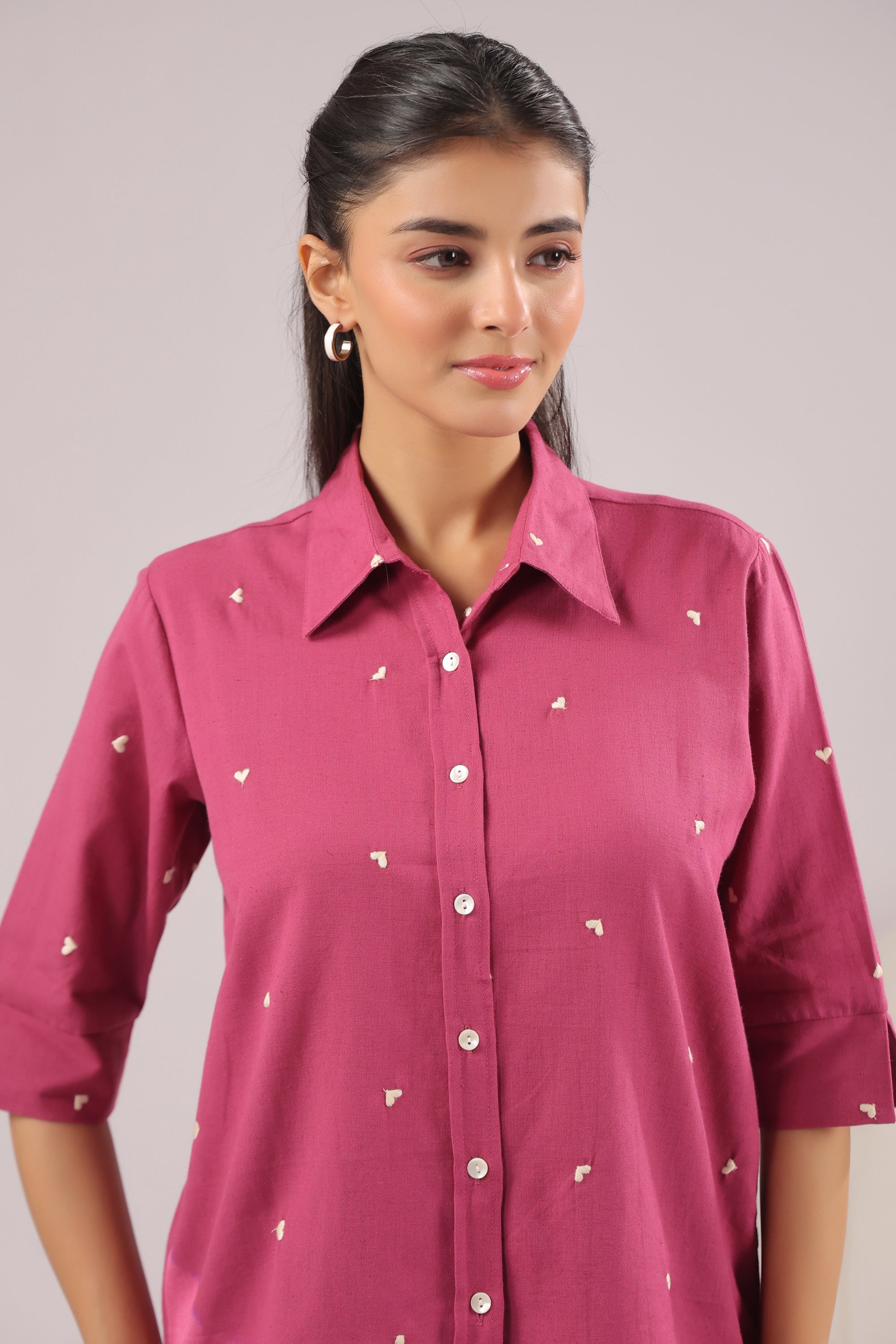 Berry Dot Embroidered Cotton Flex Shirt