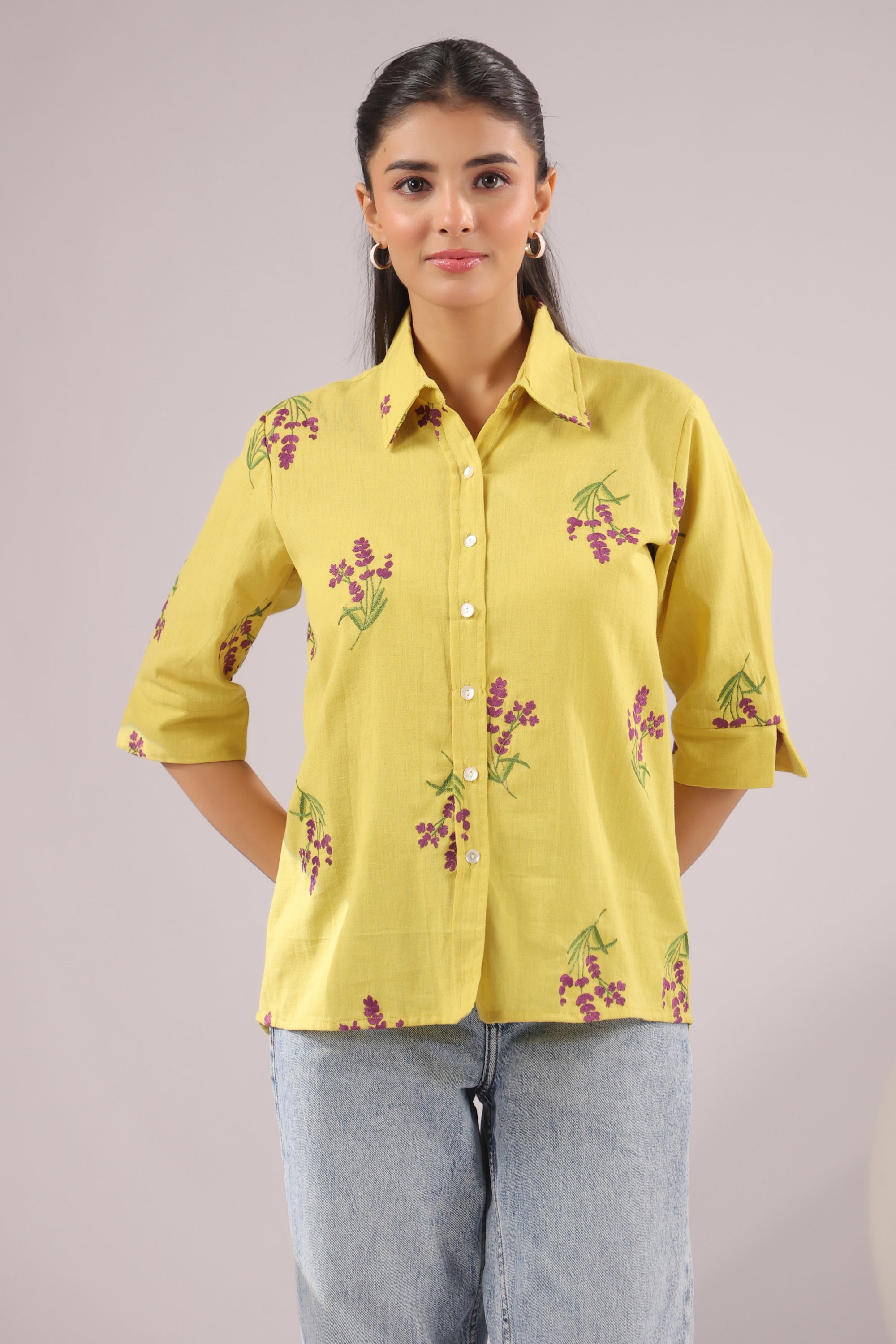 Sunny Bloom Embroidered Cotton Flex Shirt