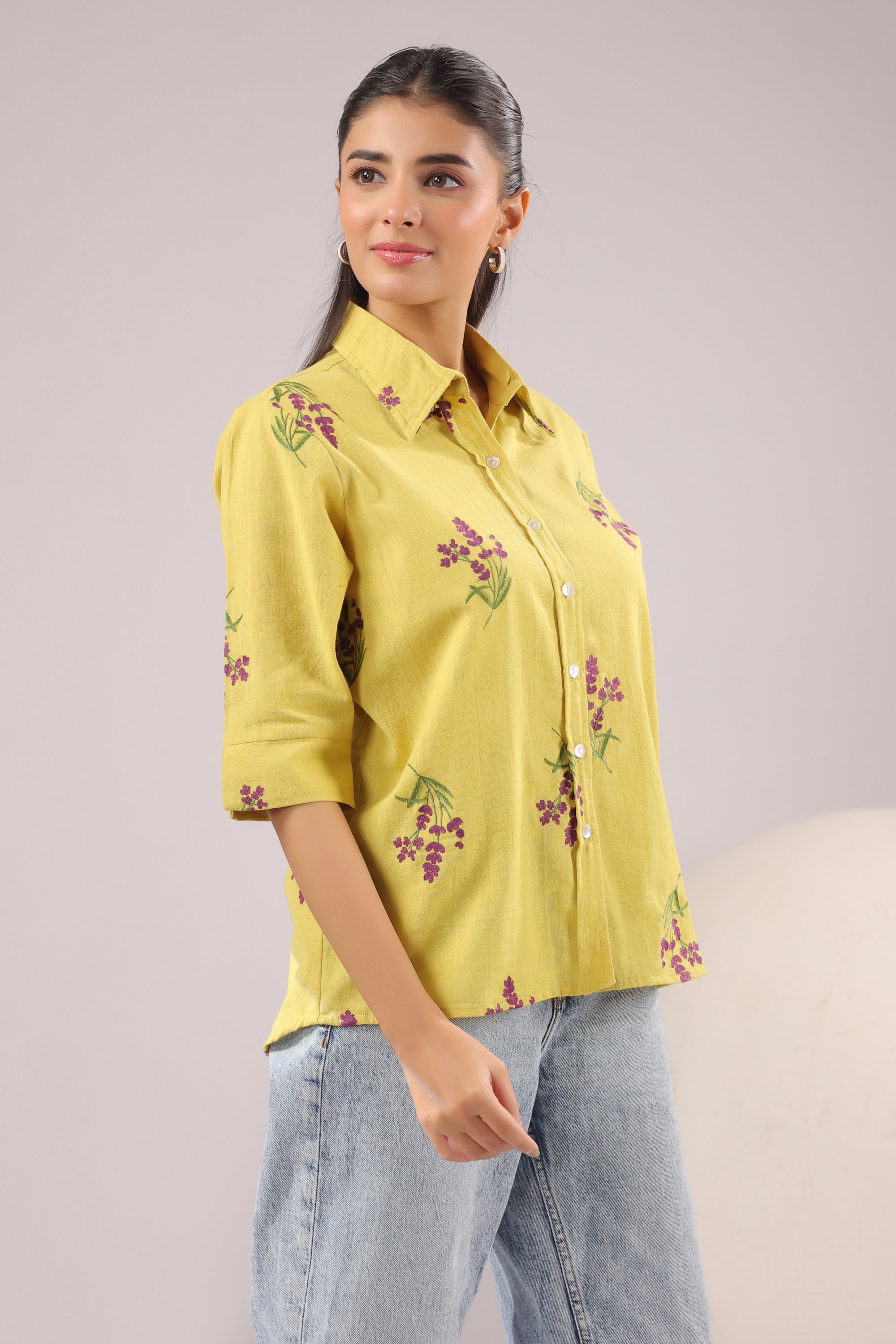 Sunny Bloom Embroidered Cotton Flex Shirt