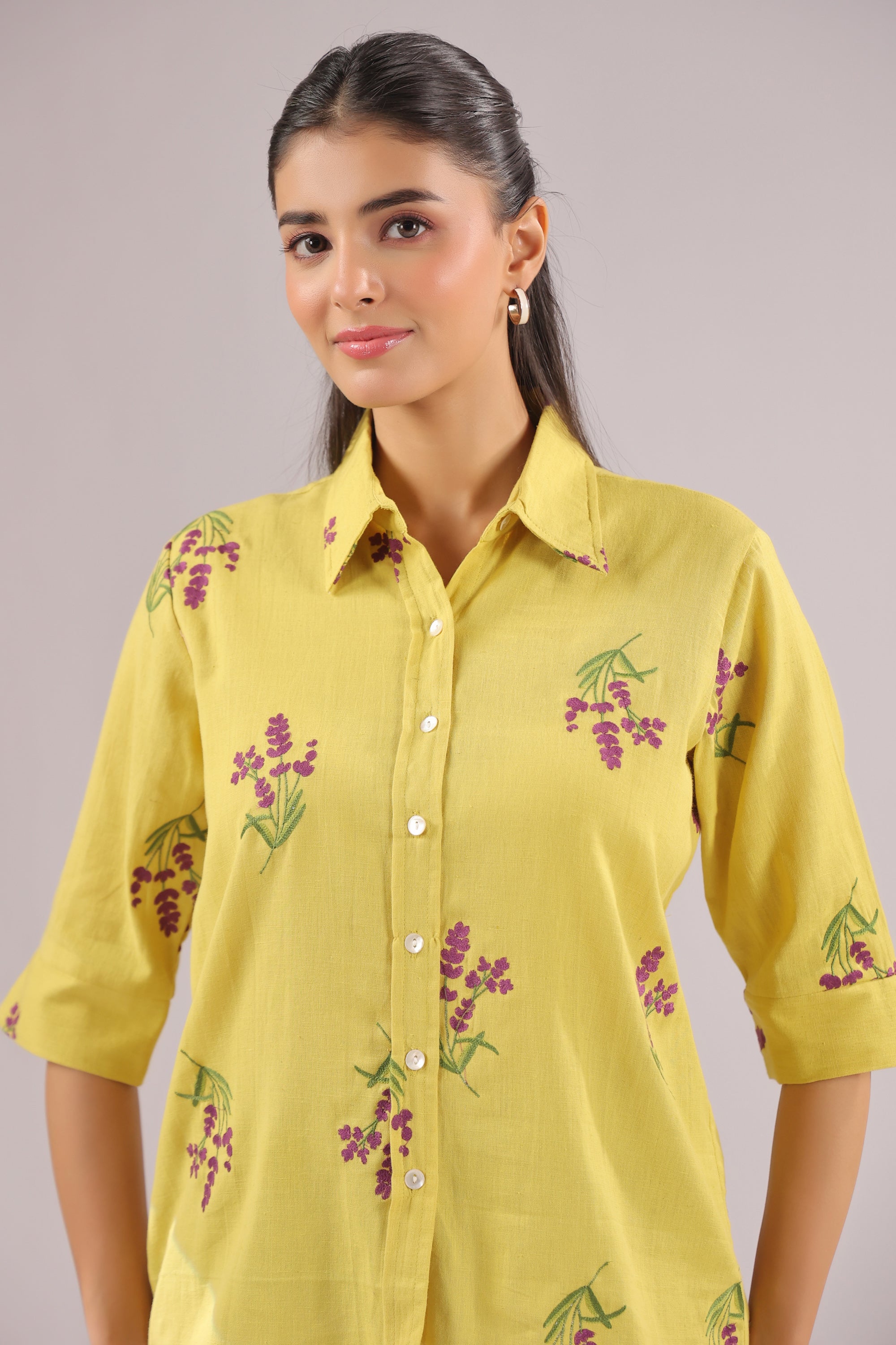 Sunny Bloom Embroidered Cotton Flex Shirt