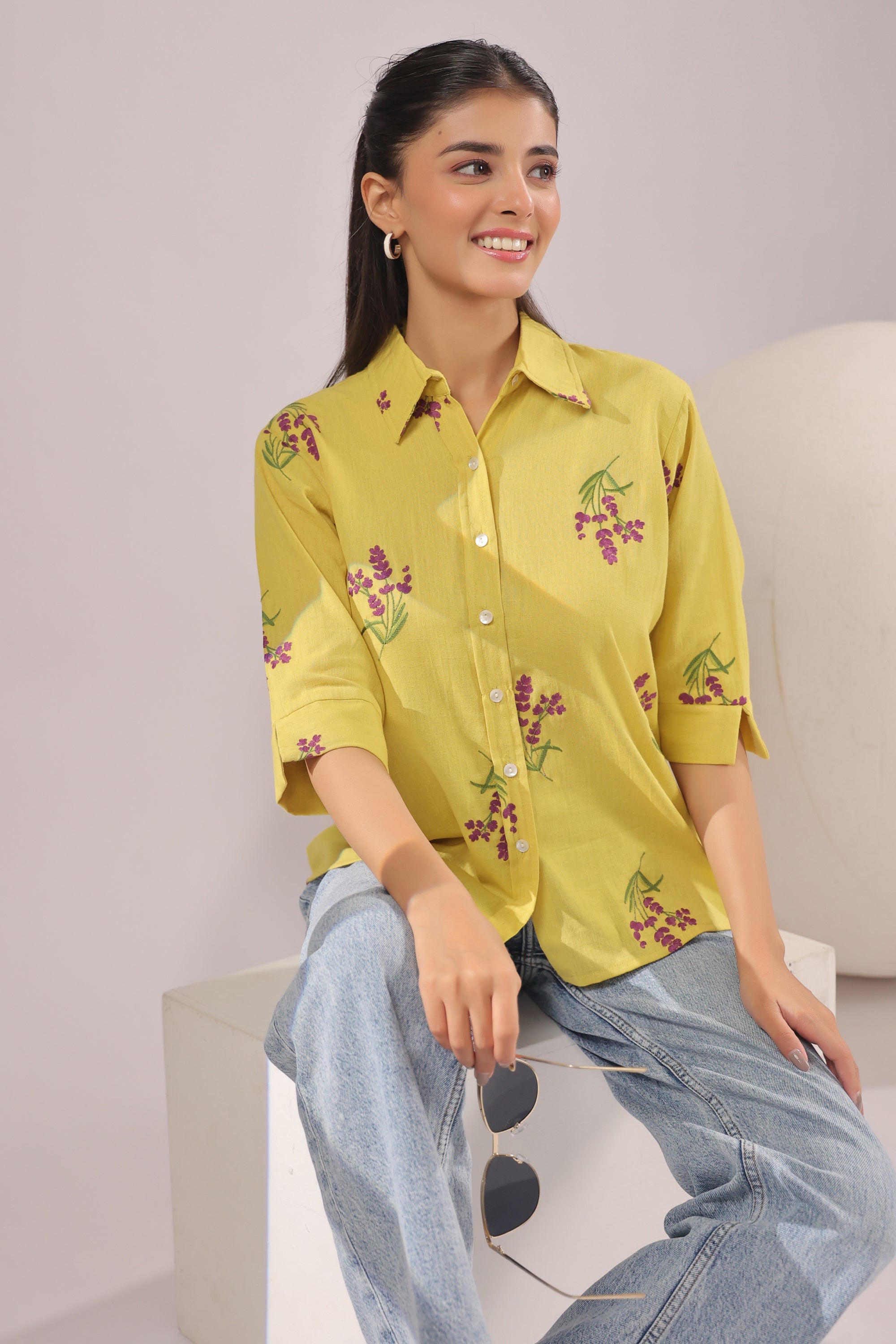 Sunny Bloom Embroidered Cotton Flex Shirt