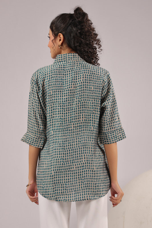 Olive Dusk Printed Muslin Silk Shirt