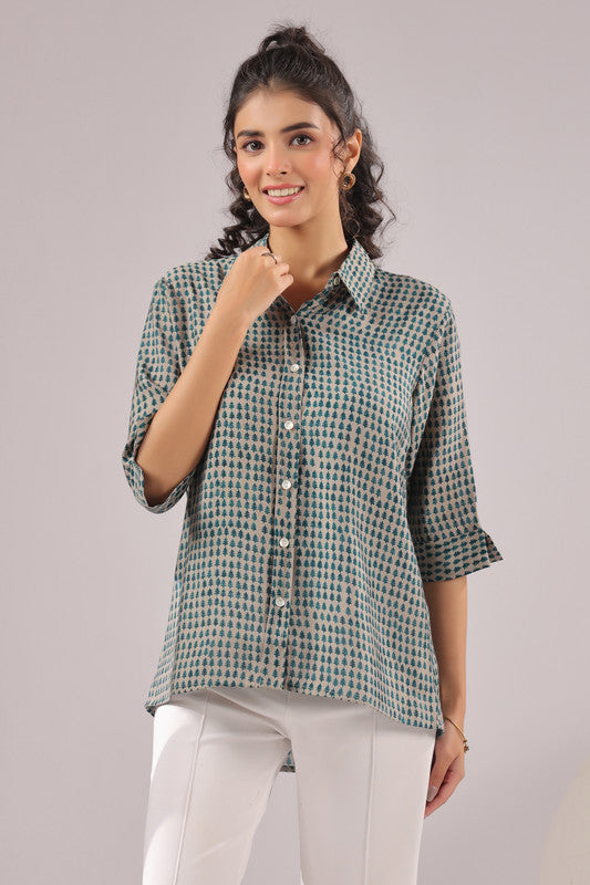 Olive Dusk Printed Muslin Silk Shirt
