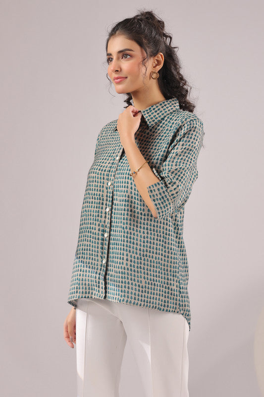 Olive Dusk Printed Muslin Silk Shirt