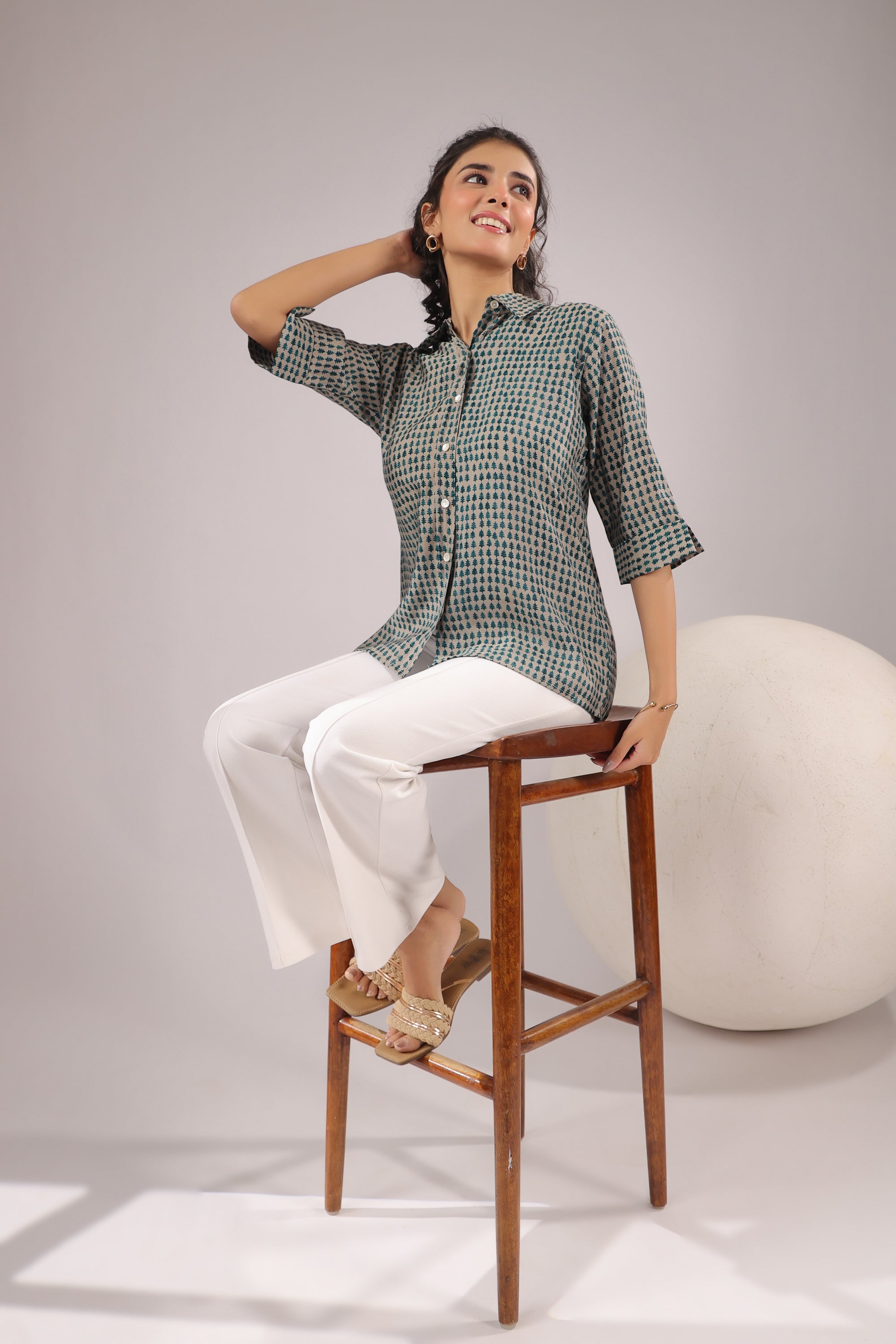 Olive Dusk Printed Muslin Silk Shirt