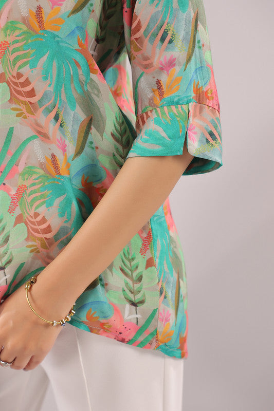 Tropical Mist Printed Muslin Silk Shirt