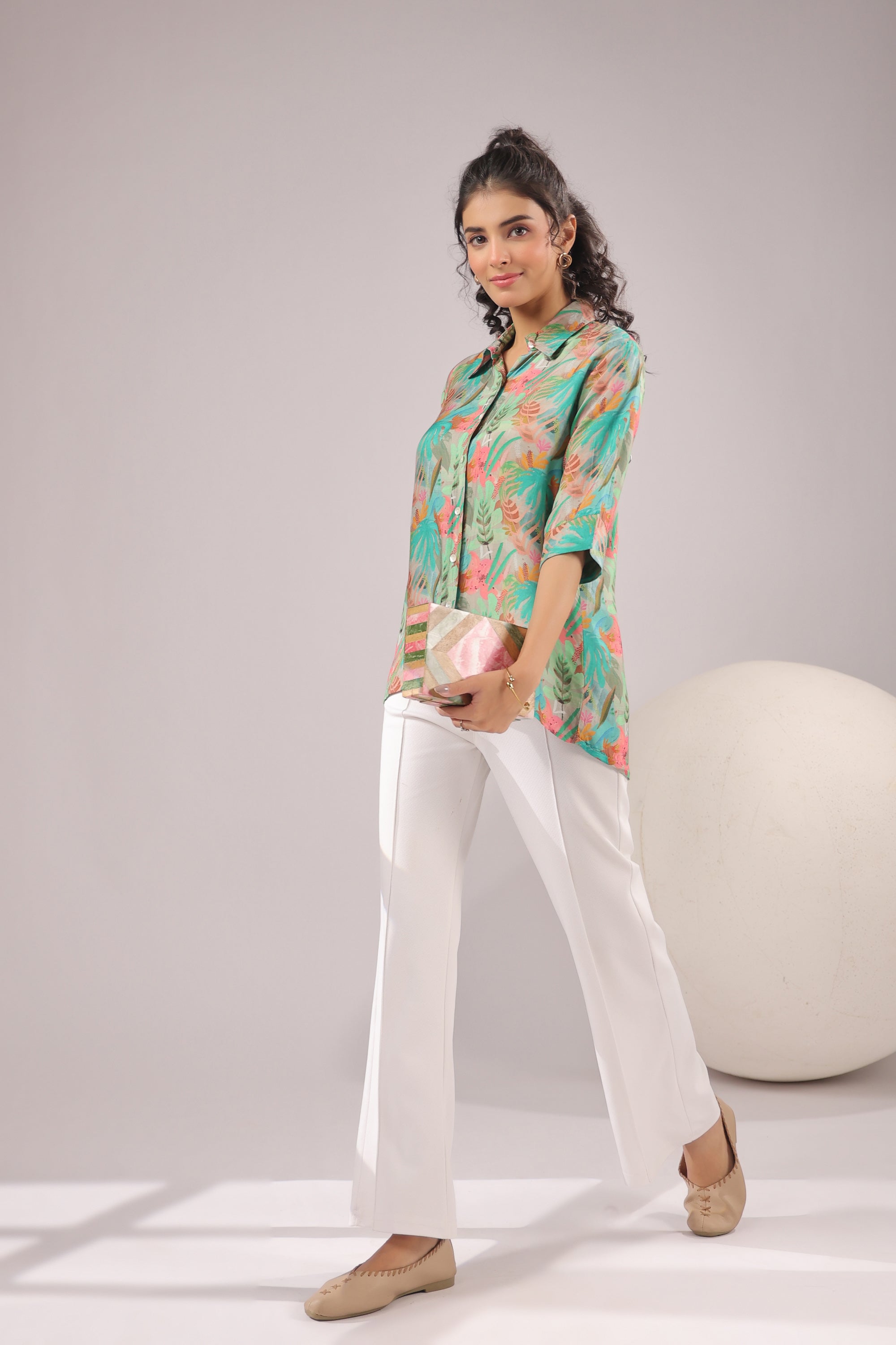 Tropical Mist Printed Muslin Silk Shirt