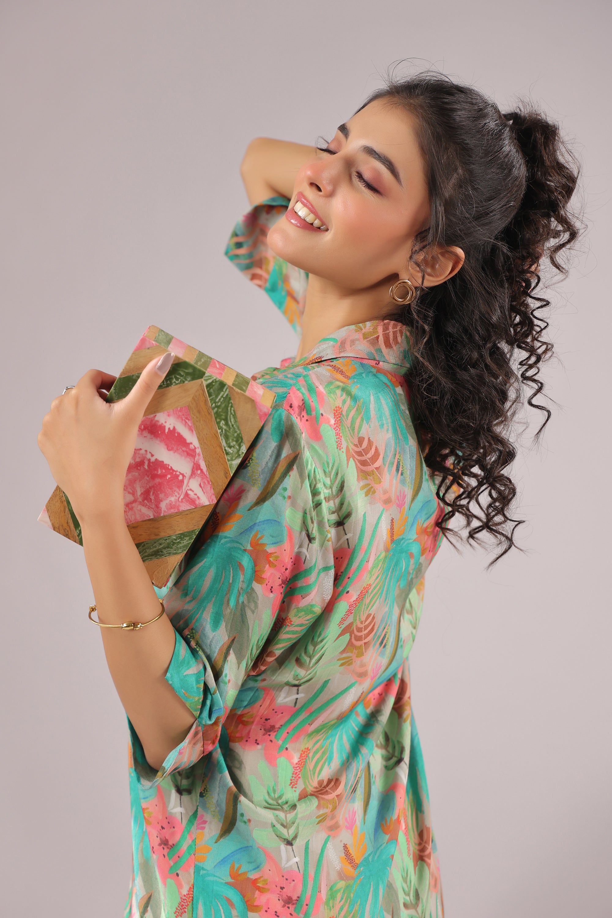 Tropical Mist Printed Muslin Silk Shirt