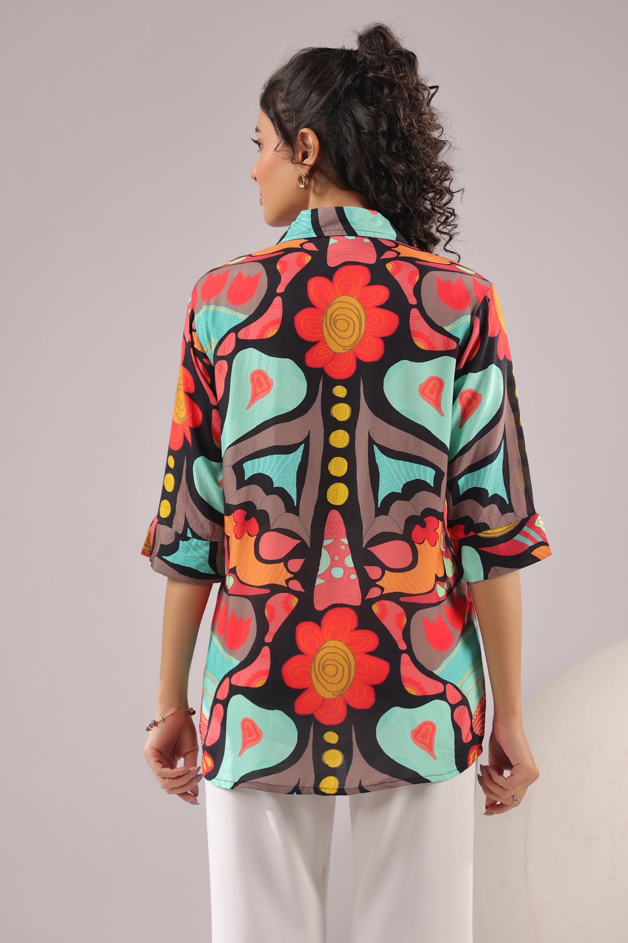 Retro Wave Printed Muslin Silk Shirt