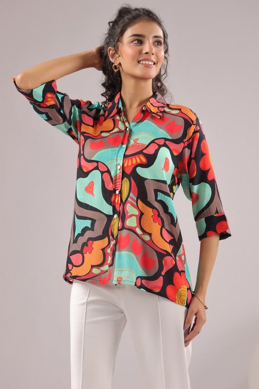 Retro Wave Printed Muslin Silk Shirt