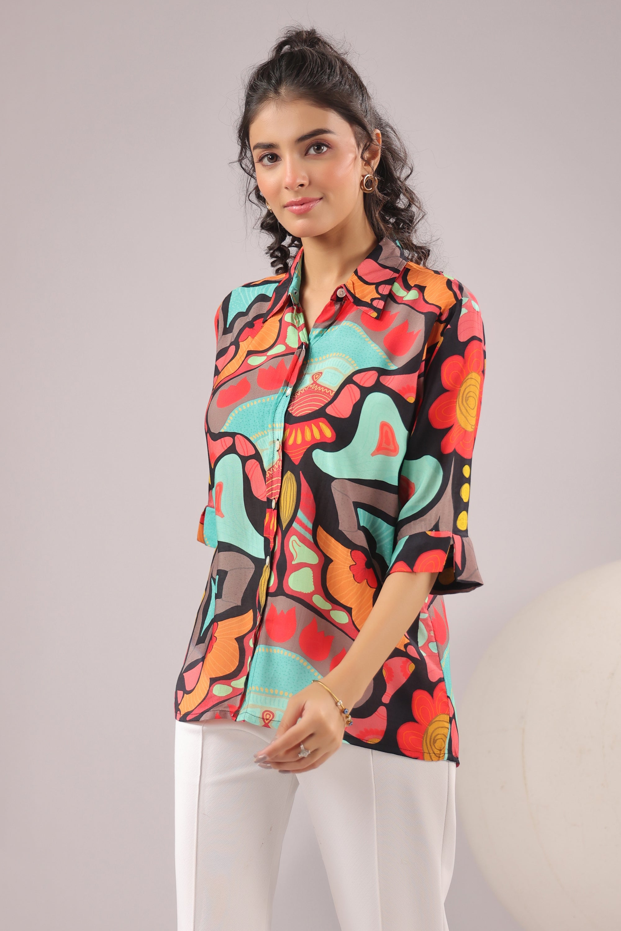 Retro Wave Printed Muslin Silk Shirt