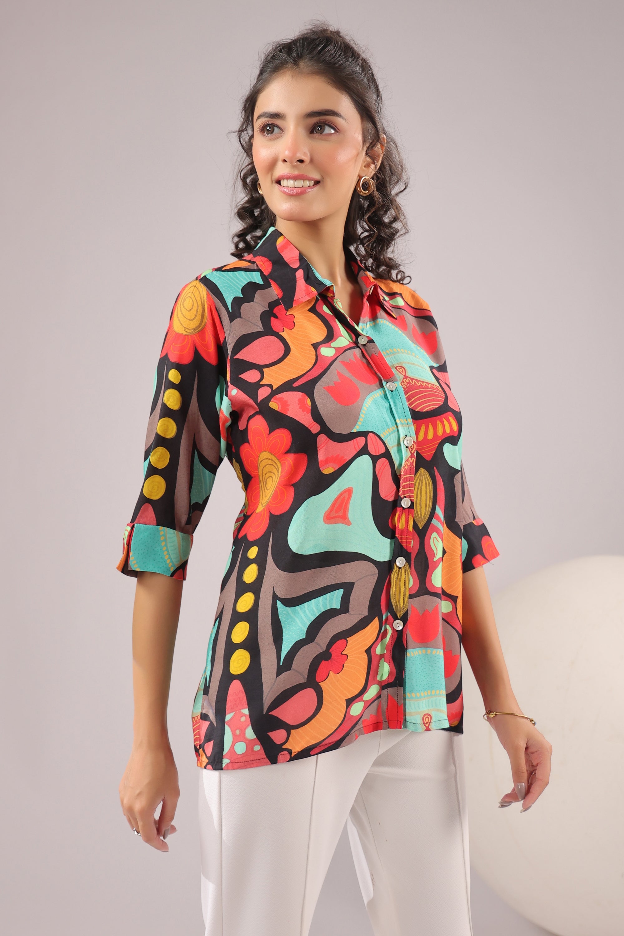 Retro Wave Printed Muslin Silk Shirt