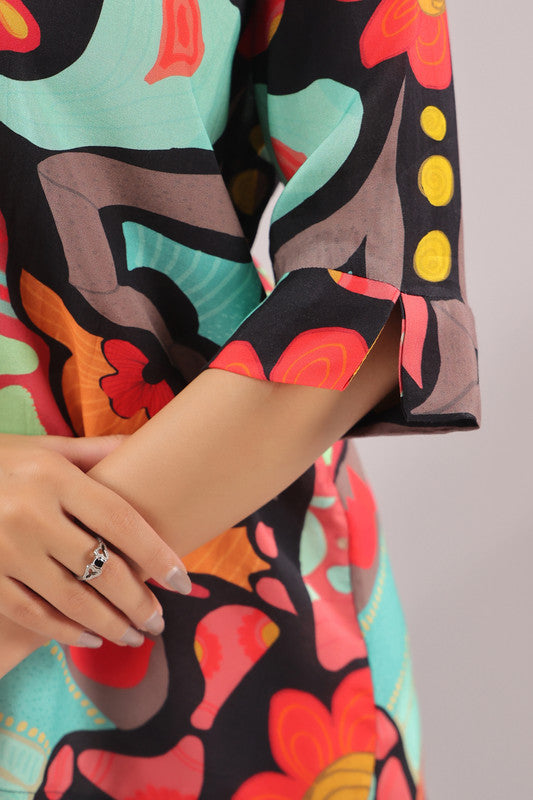 Retro Wave Printed Muslin Silk Shirt