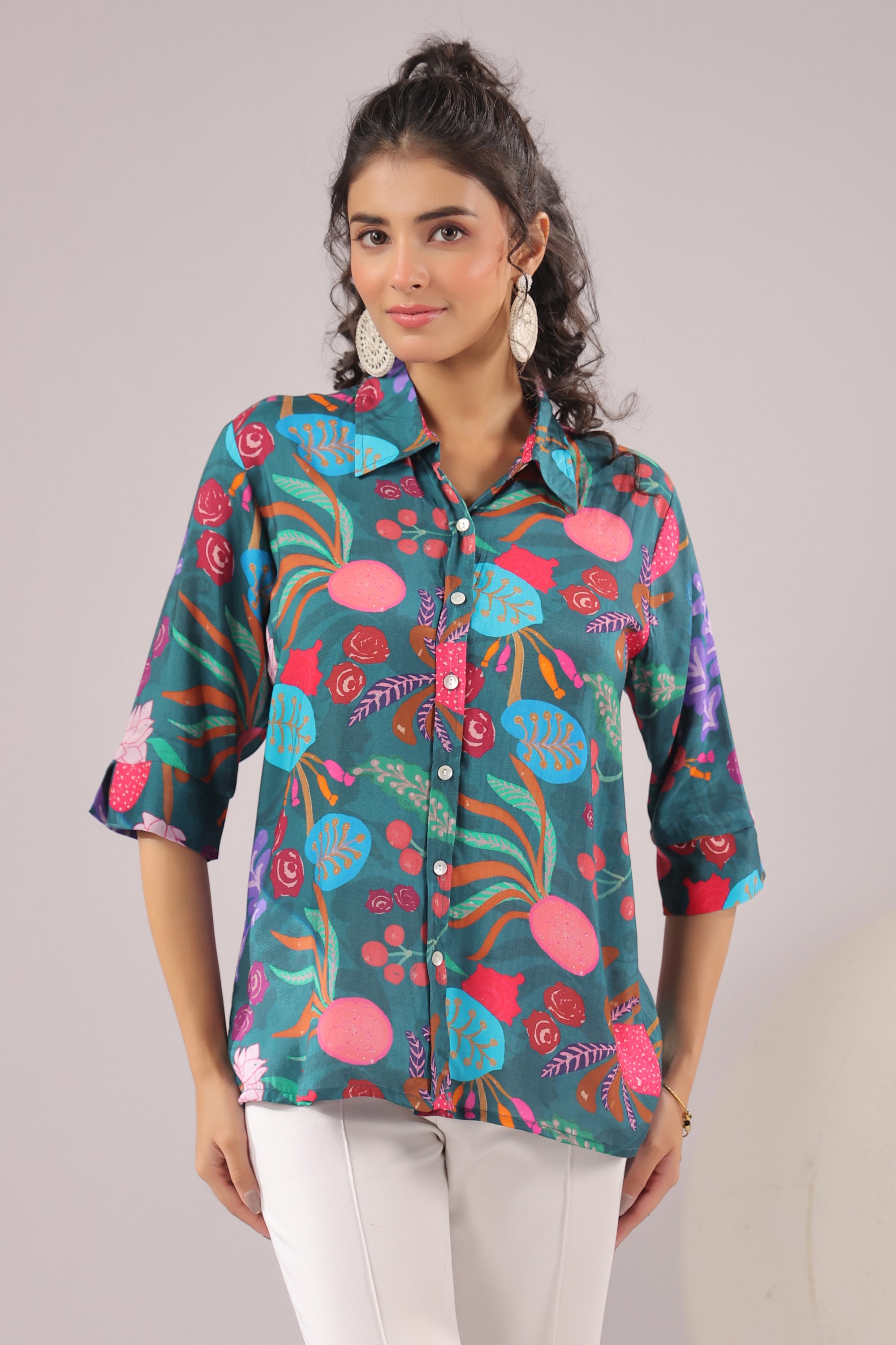 Jungle Bloom Printed Muslin Silk Shirt