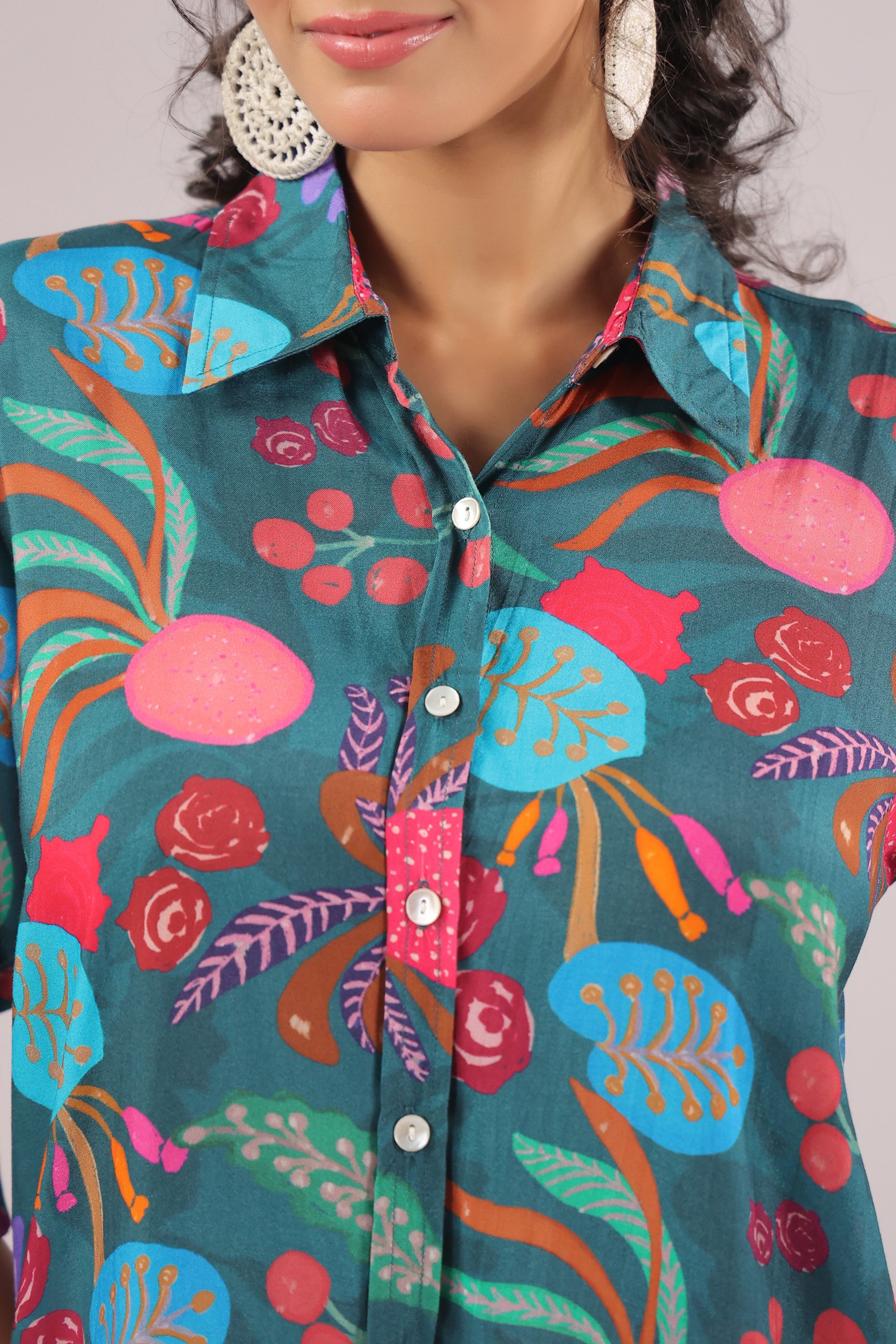 Jungle Bloom Printed Muslin Silk Shirt