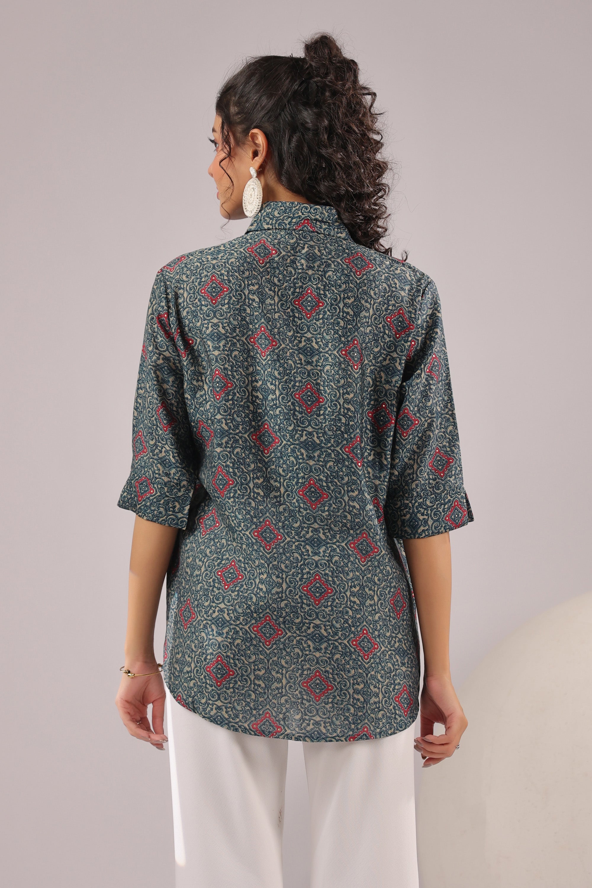 Persian Tile Printed Muslin Silk Shirt