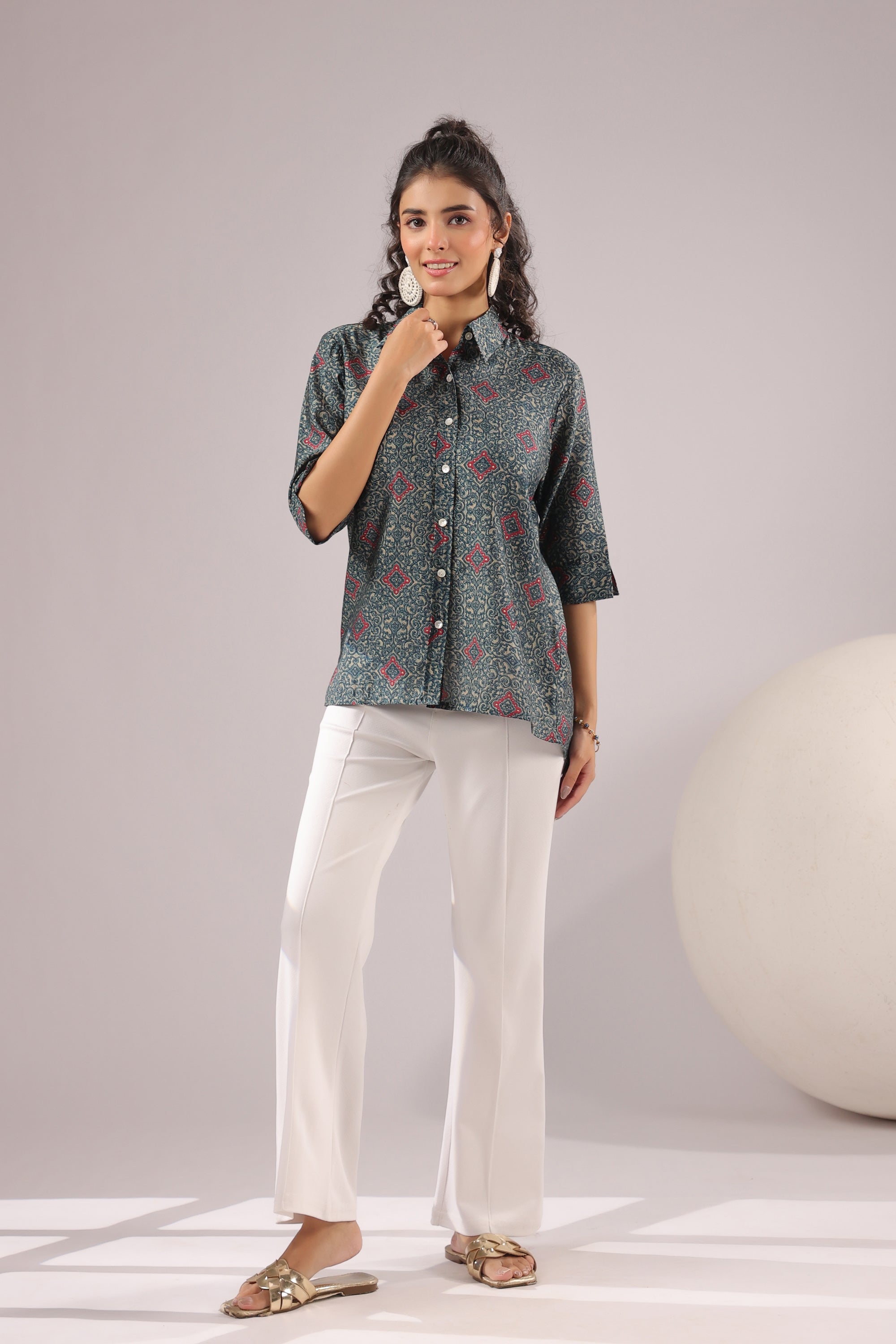 Persian Tile Printed Muslin Silk Shirt