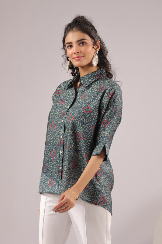 Persian Tile Printed Muslin Silk Shirt