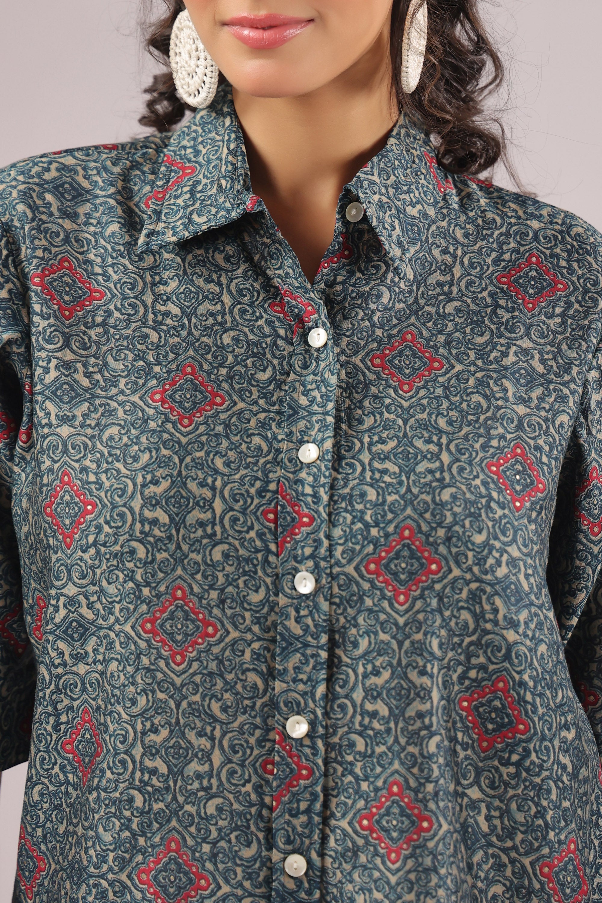 Persian Tile Printed Muslin Silk Shirt