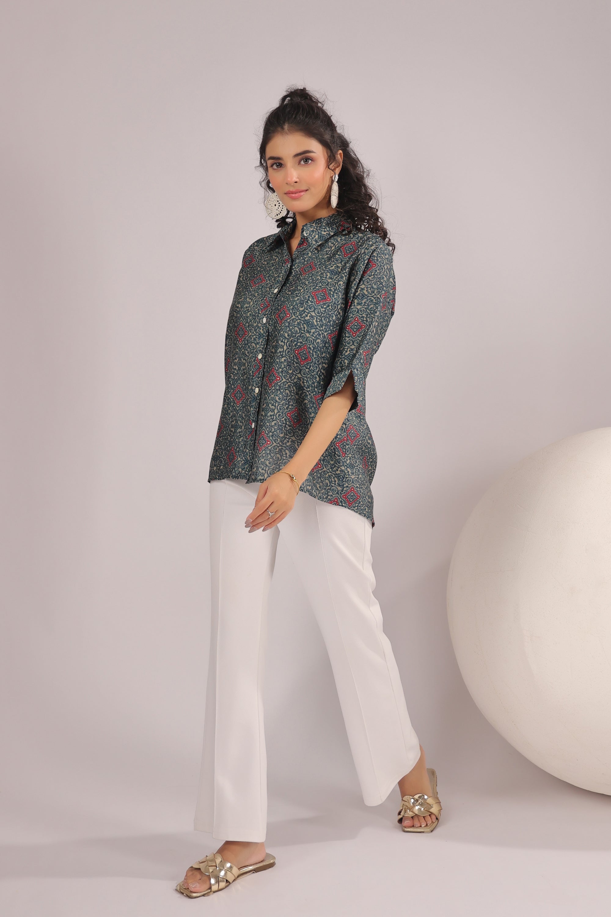 Persian Tile Printed Muslin Silk Shirt