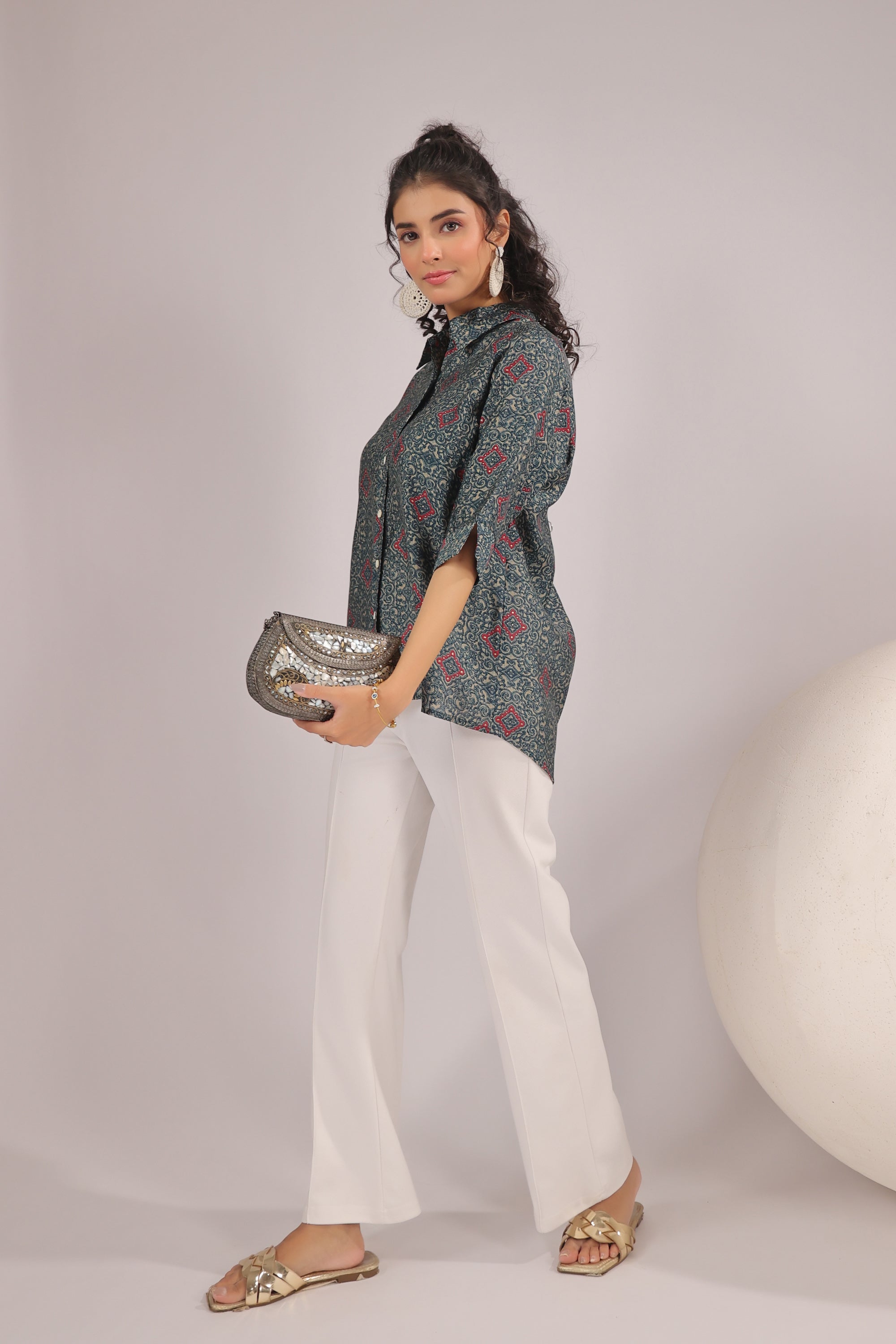 Persian Tile Printed Muslin Silk Shirt