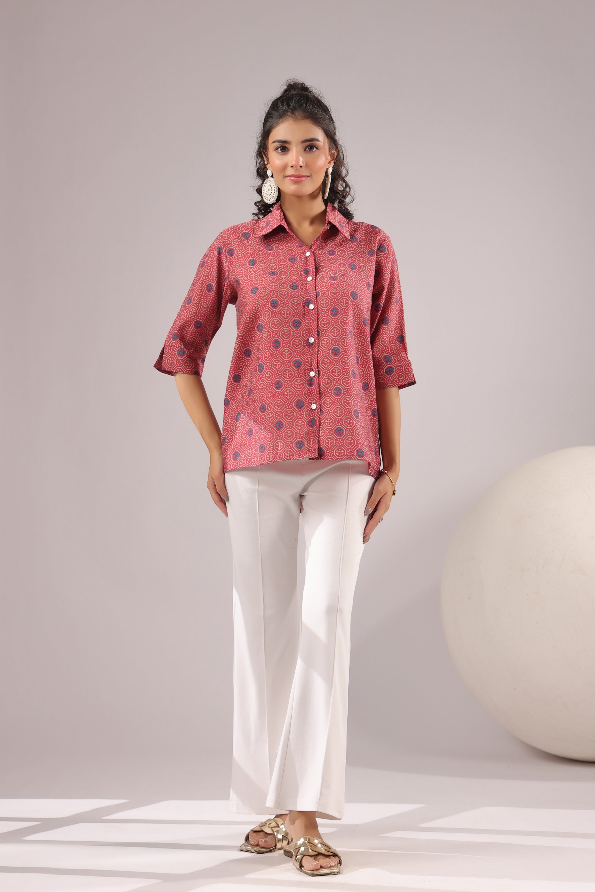 Crimson Spiral Printed Muslin Silk Shirt