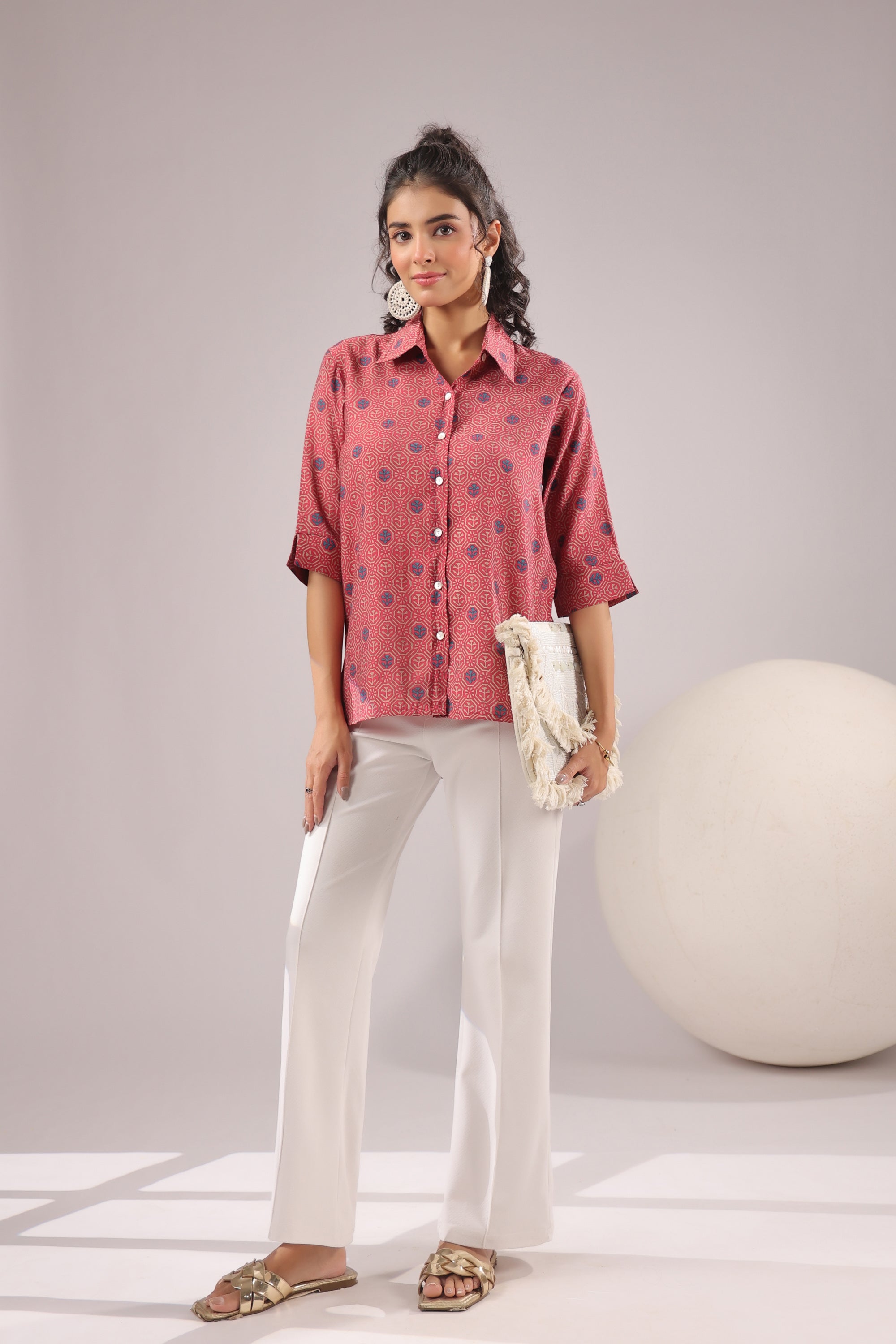 Crimson Spiral Printed Muslin Silk Shirt