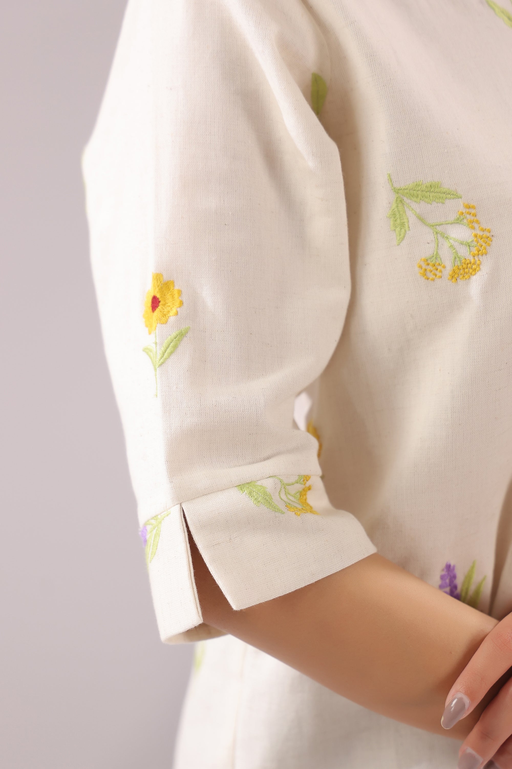 Ivory Meadow Embroidered Cotton Flex Shirt
