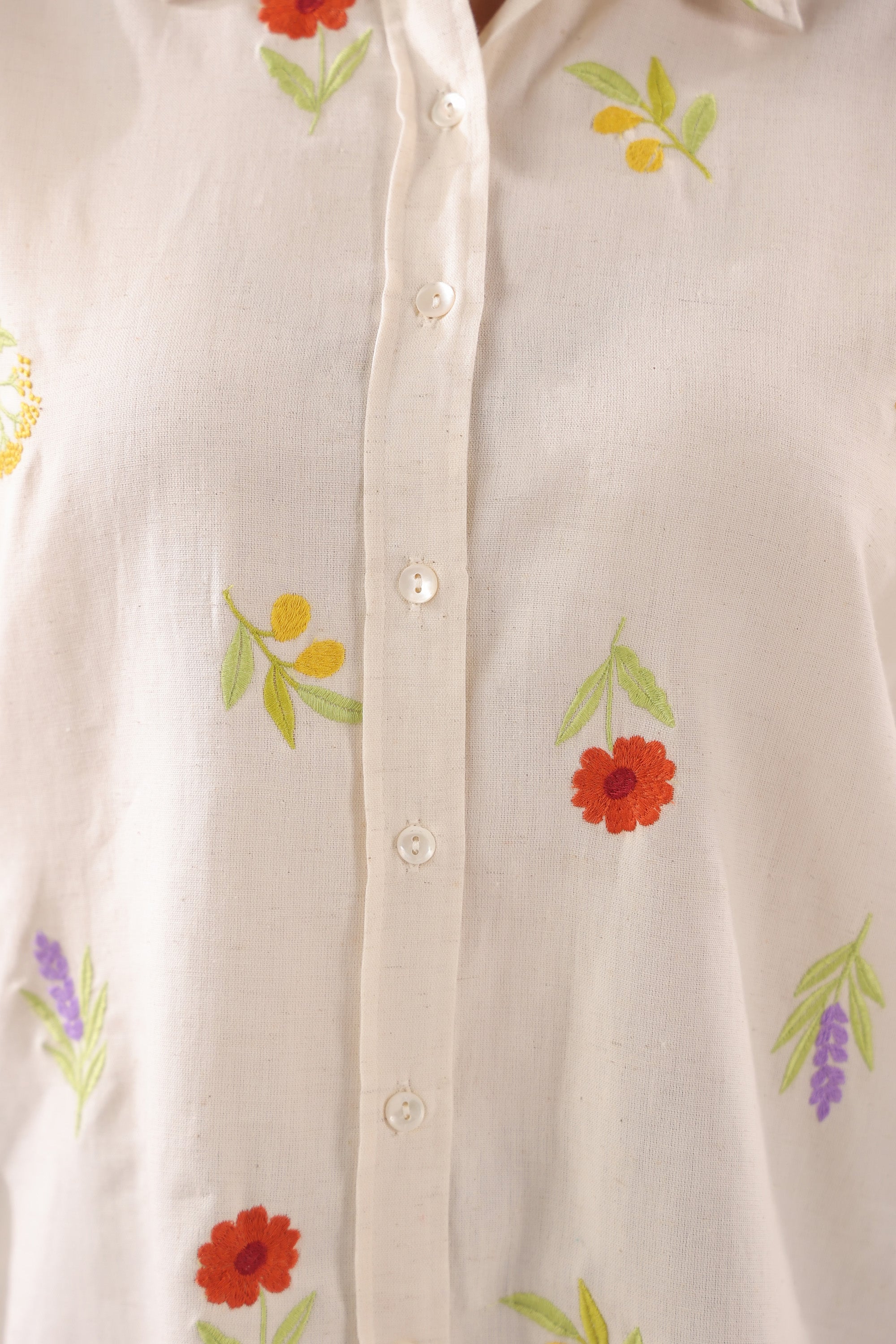 Ivory Meadow Embroidered Cotton Flex Shirt