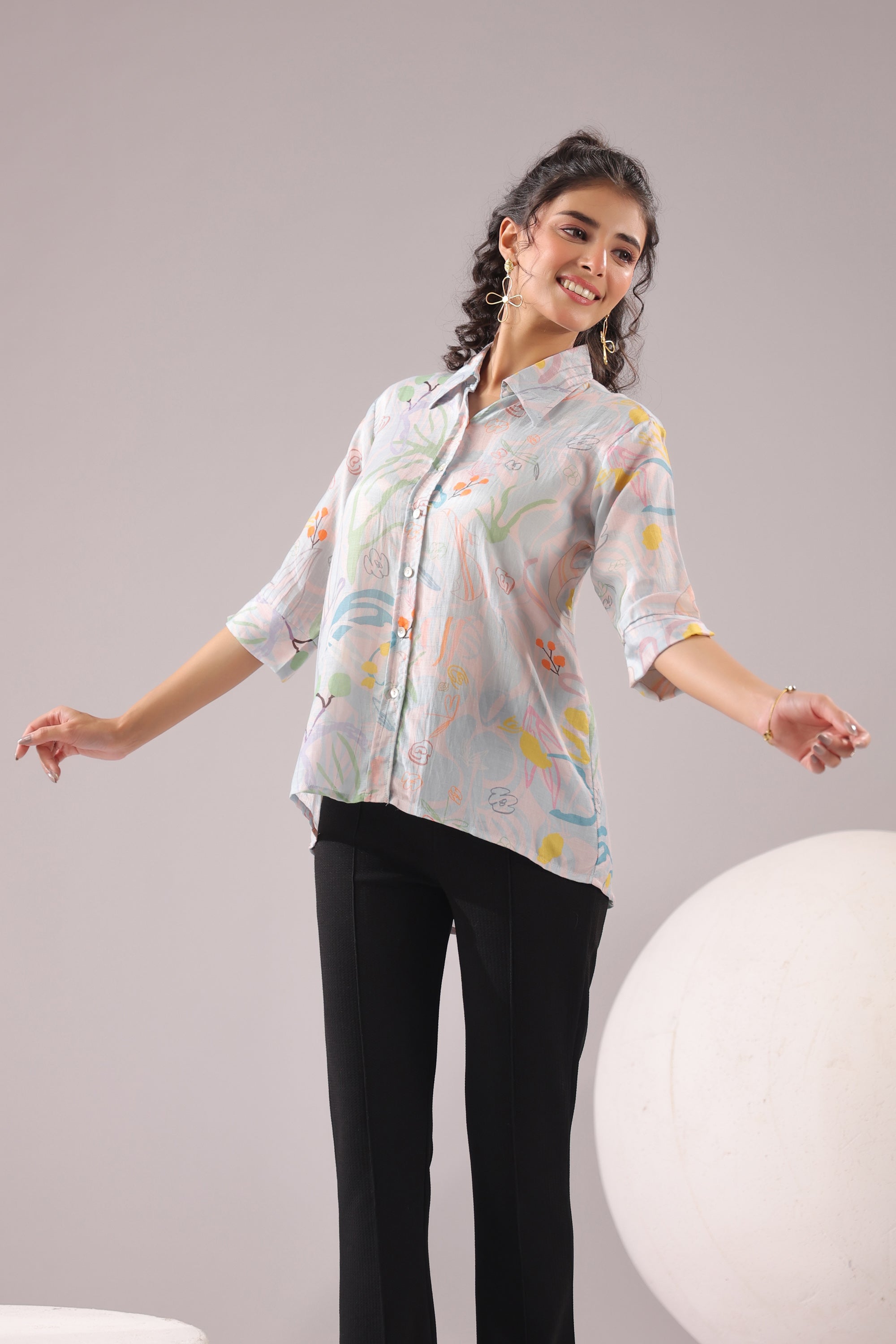 Tropical Muse Printed Muslin Silk Shirt