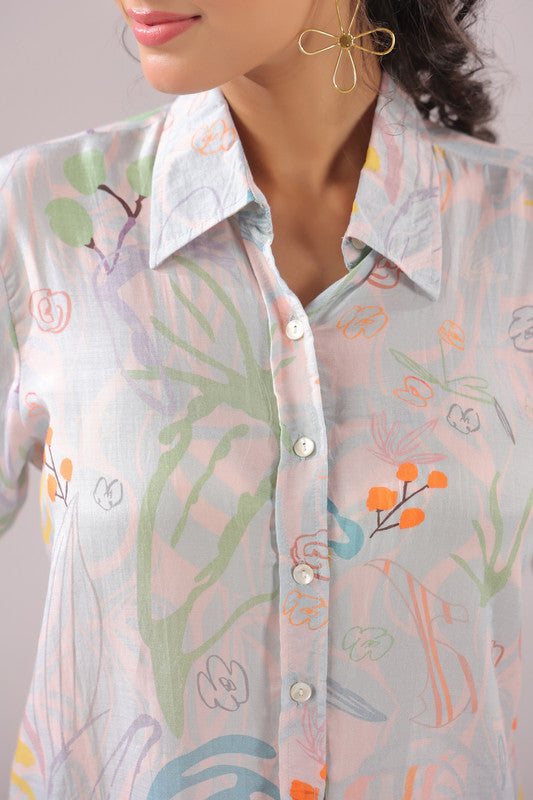 Tropical Muse Printed Muslin Silk Shirt