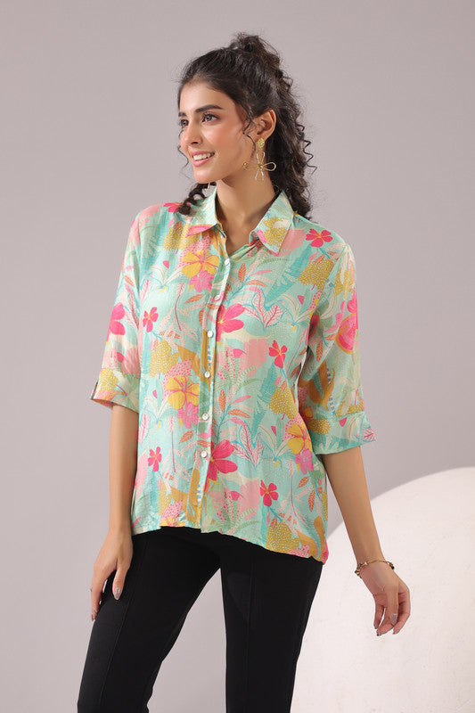Blossom Sketch Printed Muslin Silk Shirt