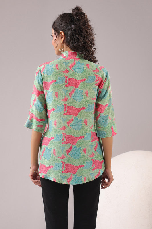 Mint Maze Printed Muslin Silk Shirt