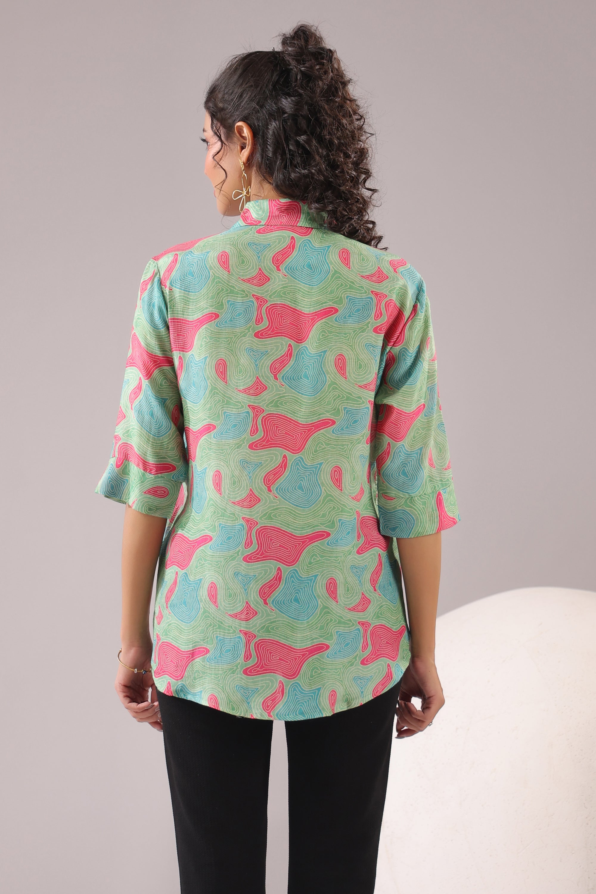 Mint Maze Printed Muslin Silk Shirt