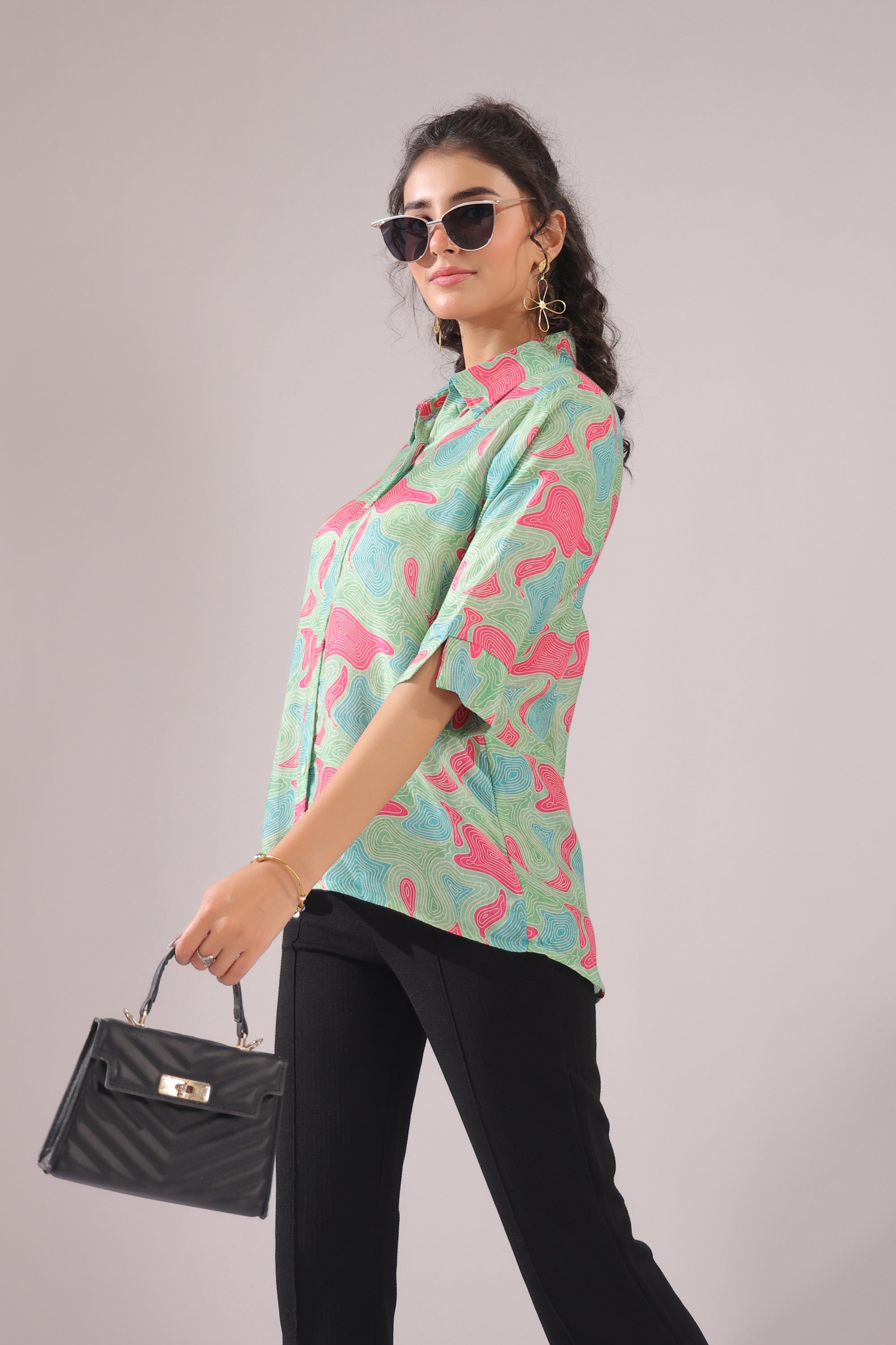 Mint Maze Printed Muslin Silk Shirt