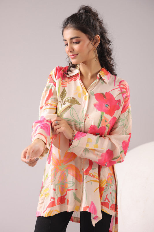 Floral Muse Printed Muslin Silk Shirt