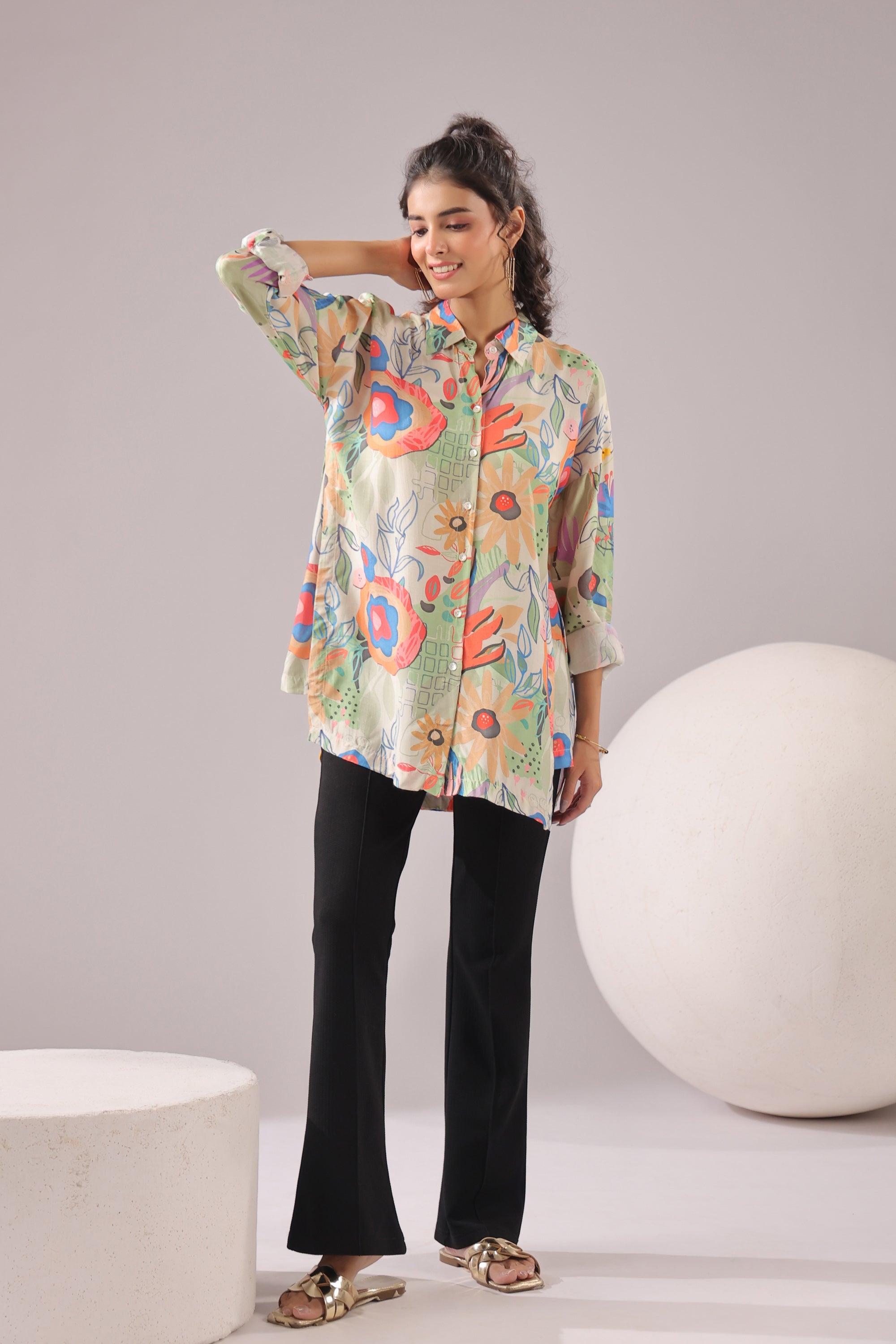 Garden Glow Printed Muslin Silk Shirt