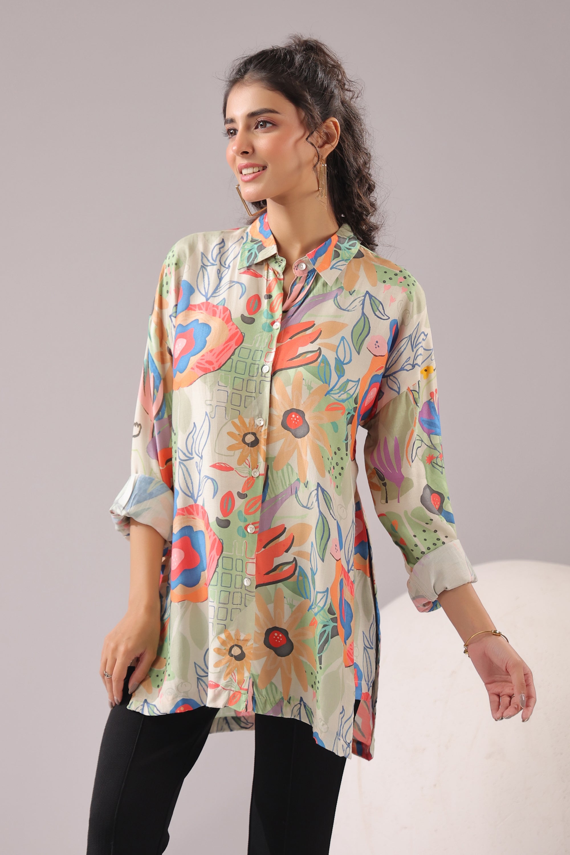 Garden Glow Printed Muslin Silk Shirt