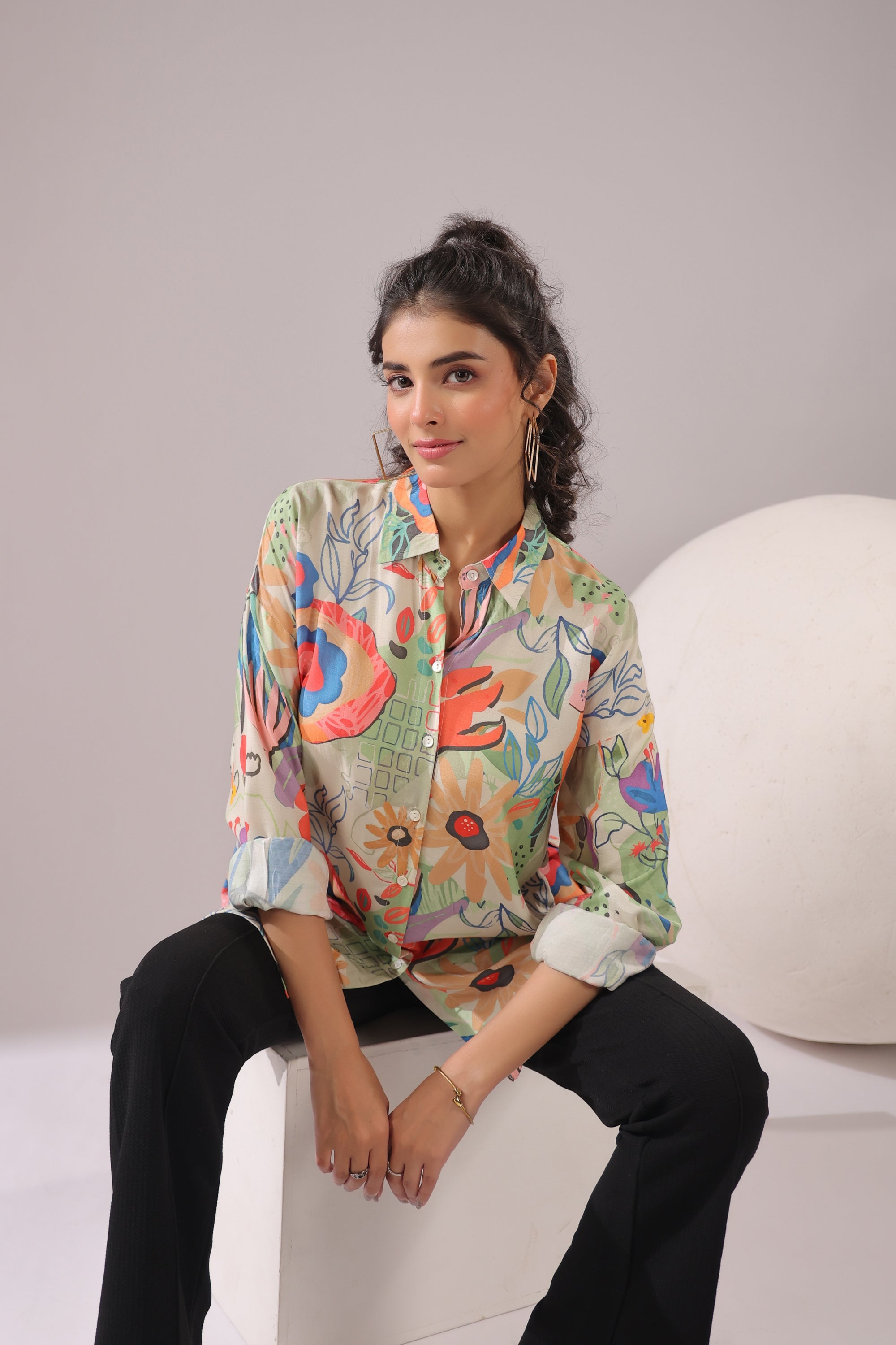 Garden Glow Printed Muslin Silk Shirt
