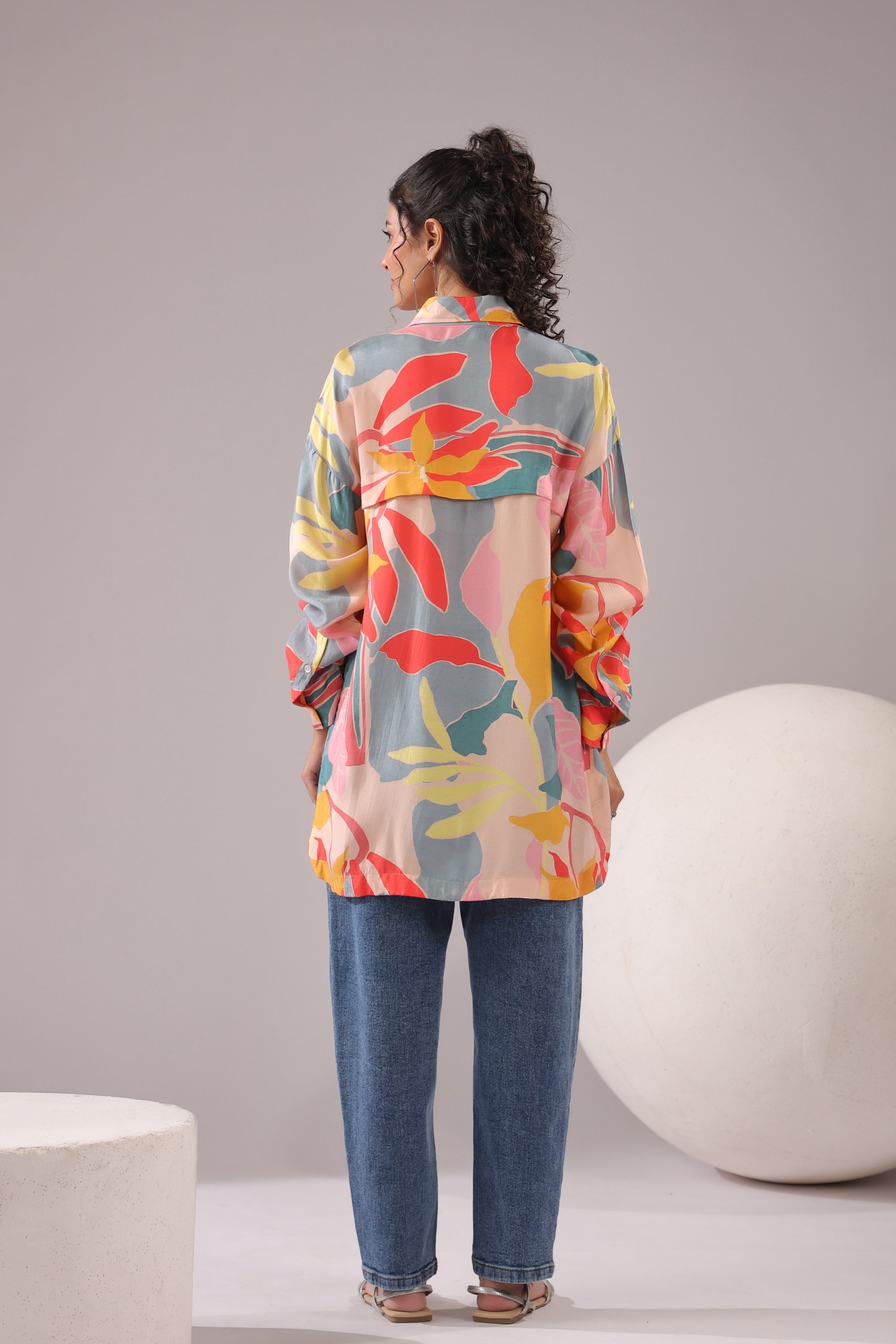 Tropical Bloom Printed Muslin Silk Shirt