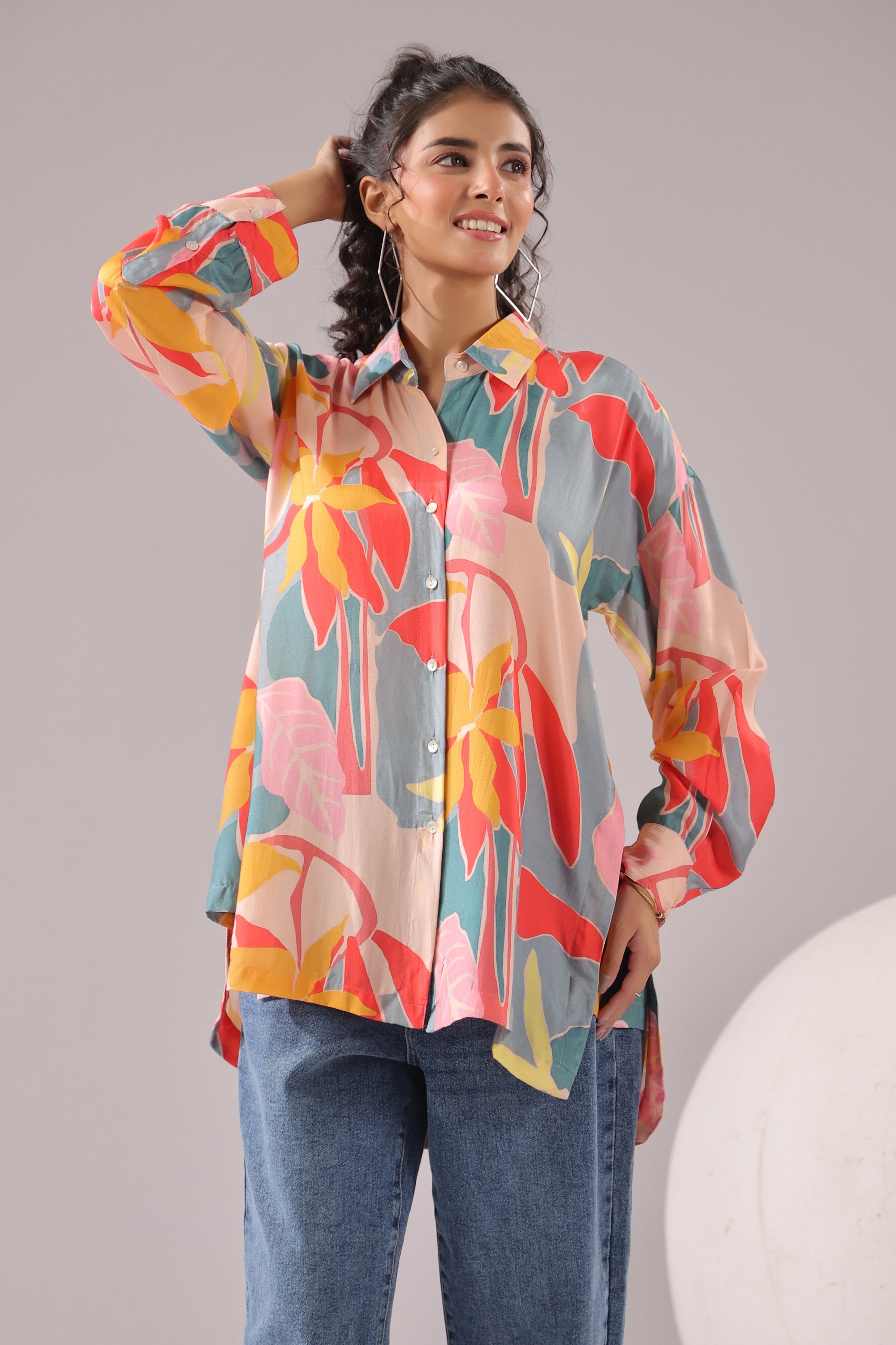 Tropical Bloom Printed Muslin Silk Shirt